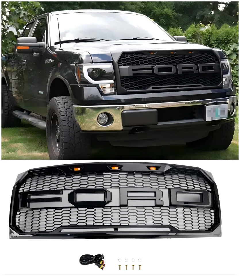 2009-2014 Ford F150 Gloss Black Raptor Style Style Front Bumper Grill Grill