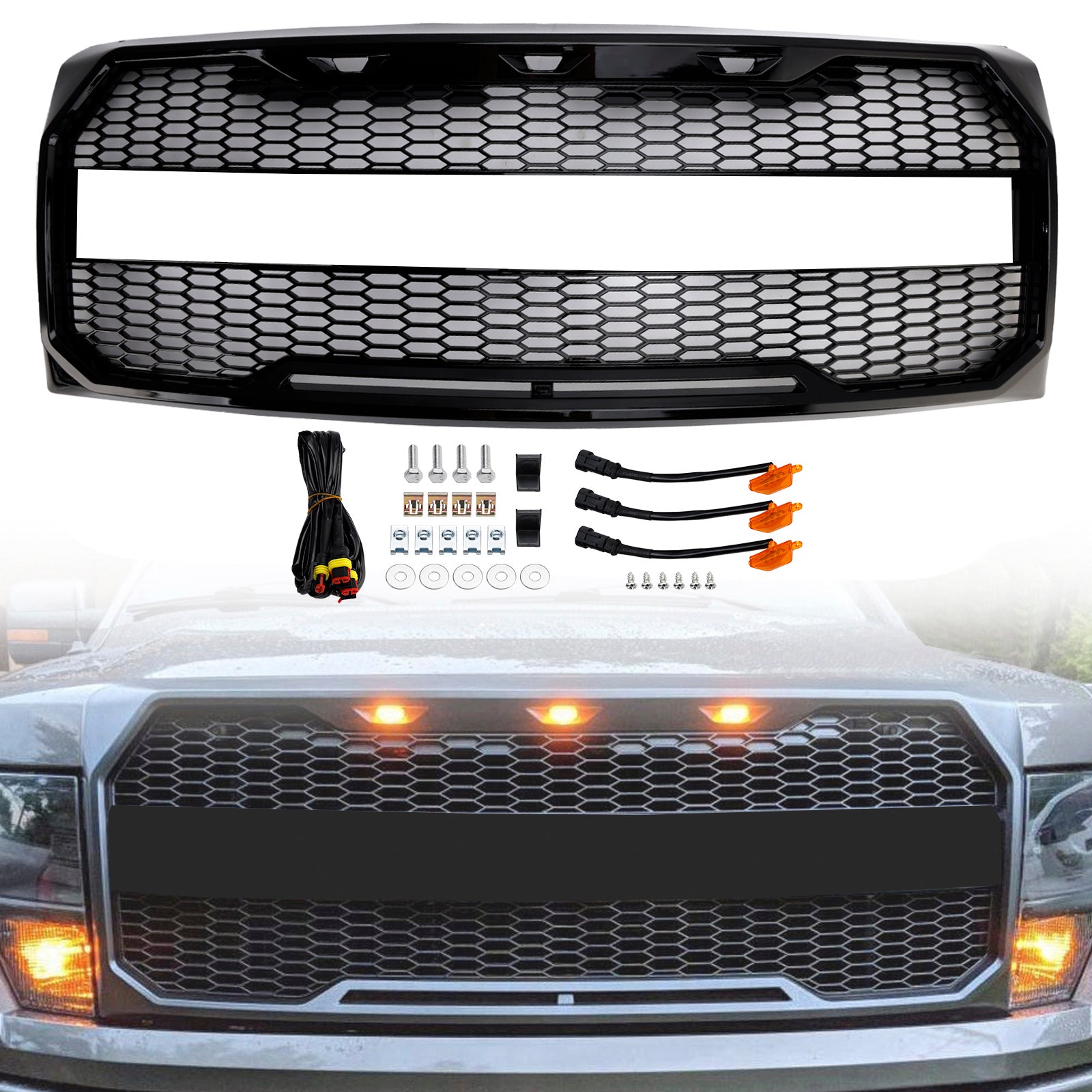 Griglia per paraurti anteriore stile Raptor nero lucido Ford F150 2009-2014