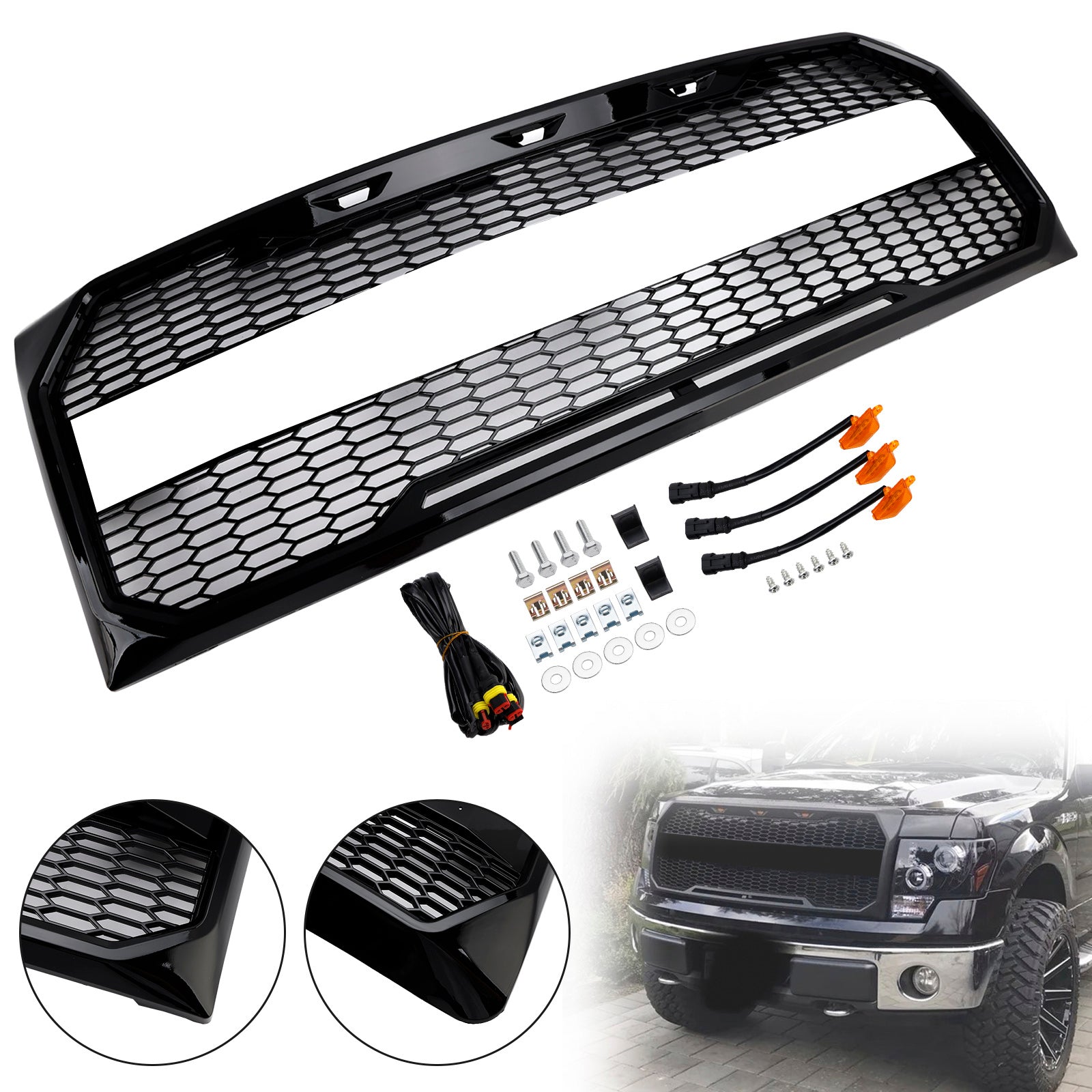 Griglia per paraurti anteriore stile Raptor nero lucido Ford F150 2009-2014