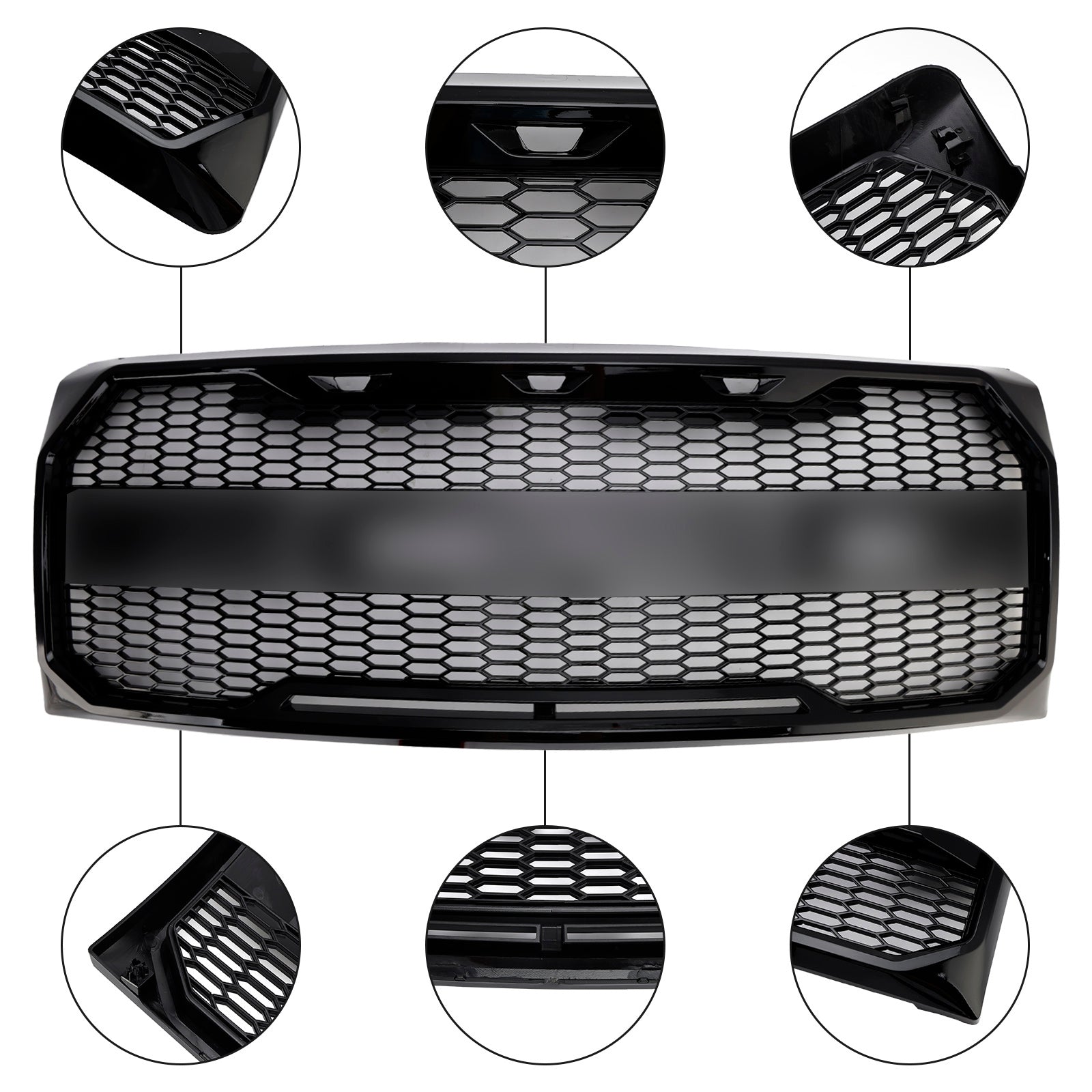 2009-2014 Ford F150 Gloss Black Raptor Style Front Bumper Grille Grill