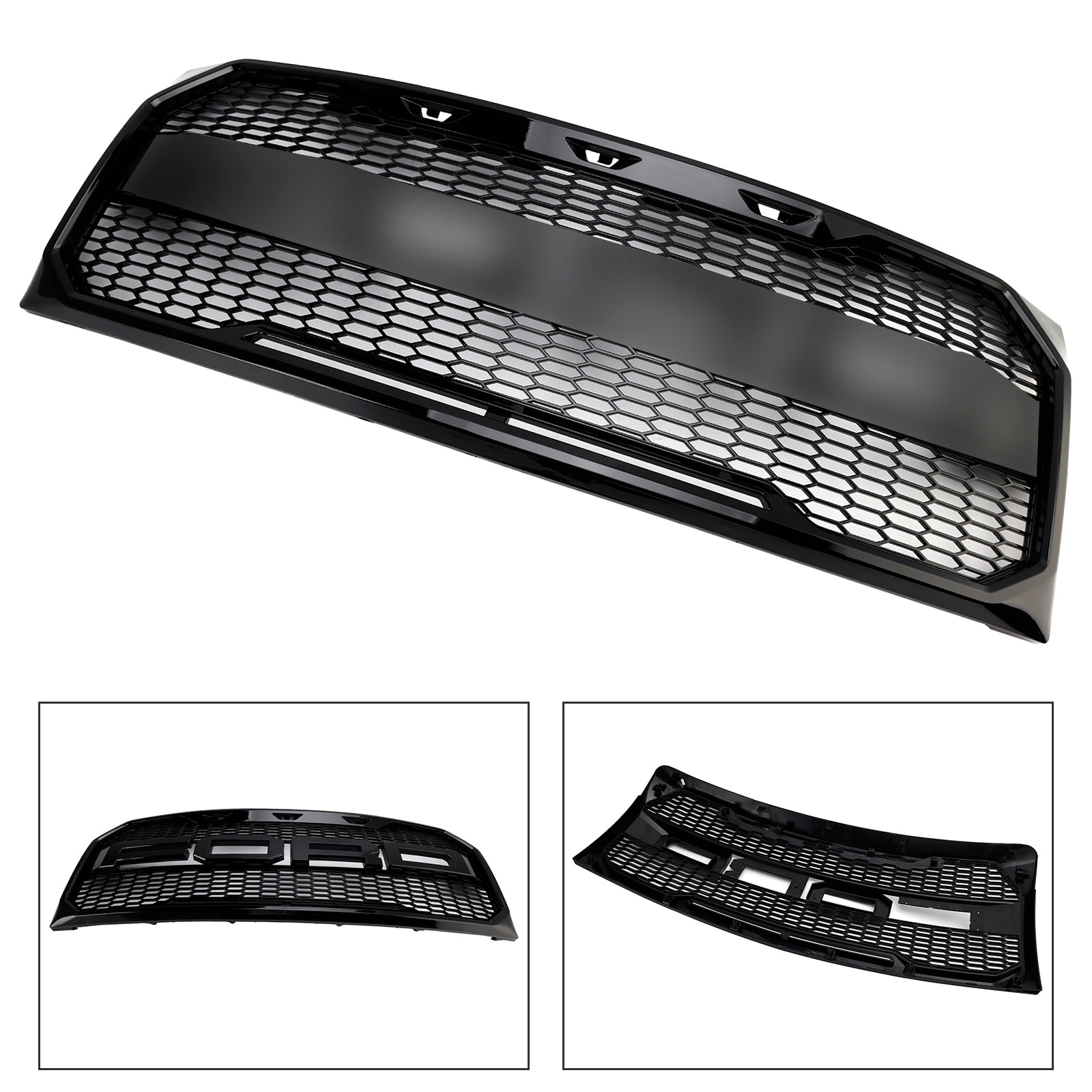 2009-2014 Ford F150 Gloss Black Raptor Style Front Bumper Grille Grill