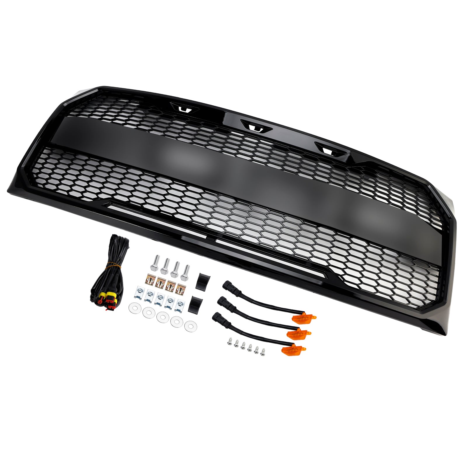 2009-2014 Ford F150 Gloss Black Raptor Style Front Bumper Grille Grill