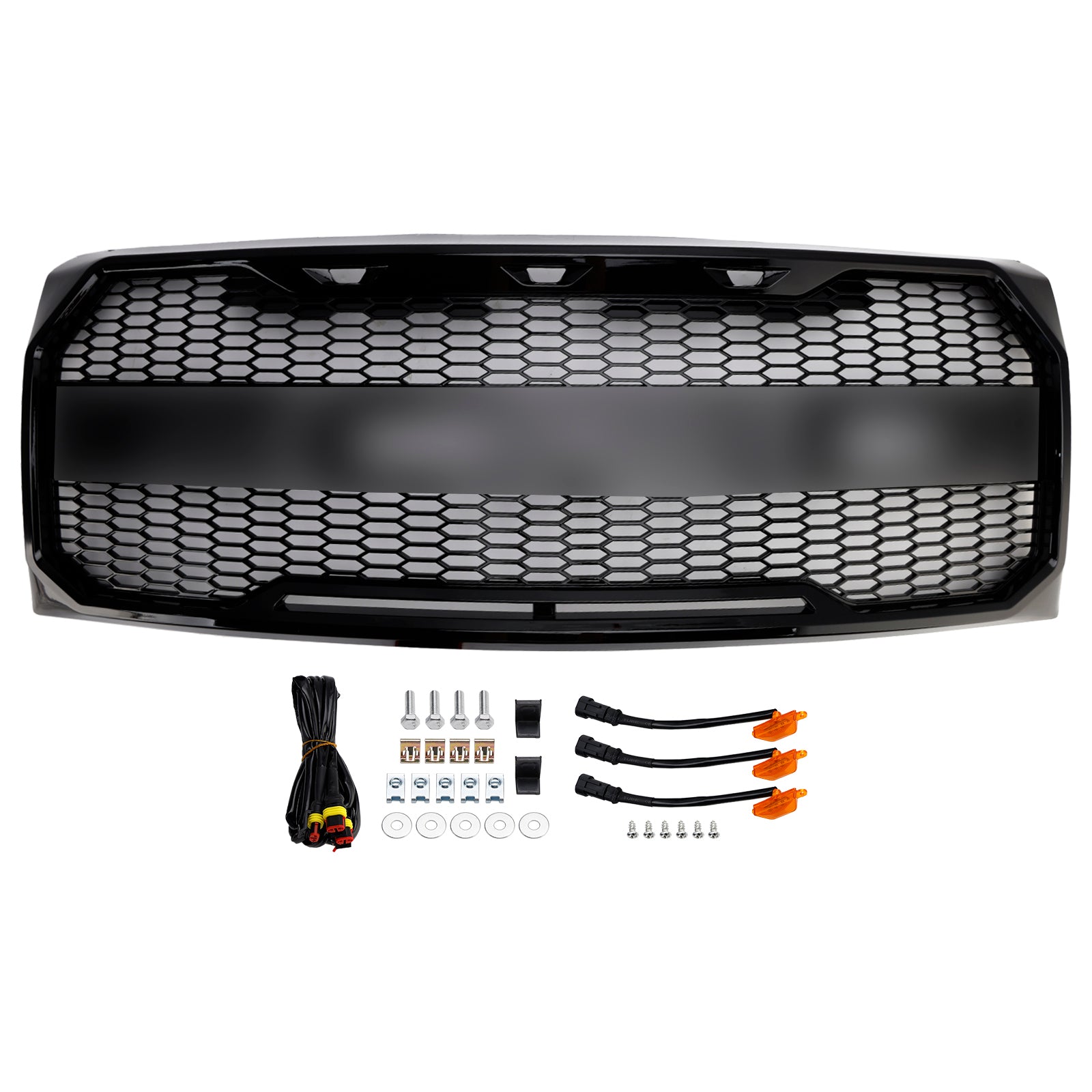 2009-2014 Ford F150 Gloss Black Raptor Style Front Bumper Grille Grill