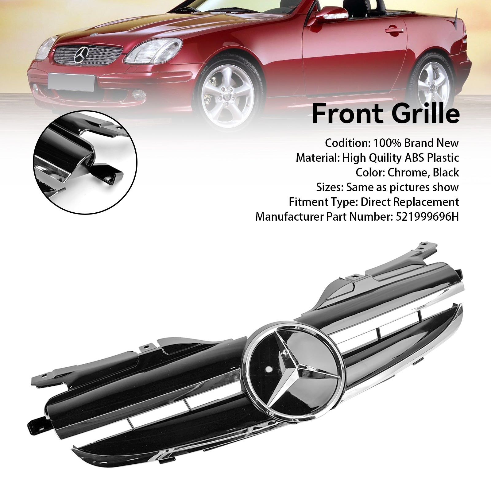 1998-2004 Mercedes Benz SLK-Class R170 SLK320 SLK230 SLK200 Front Bumper Grille Grill