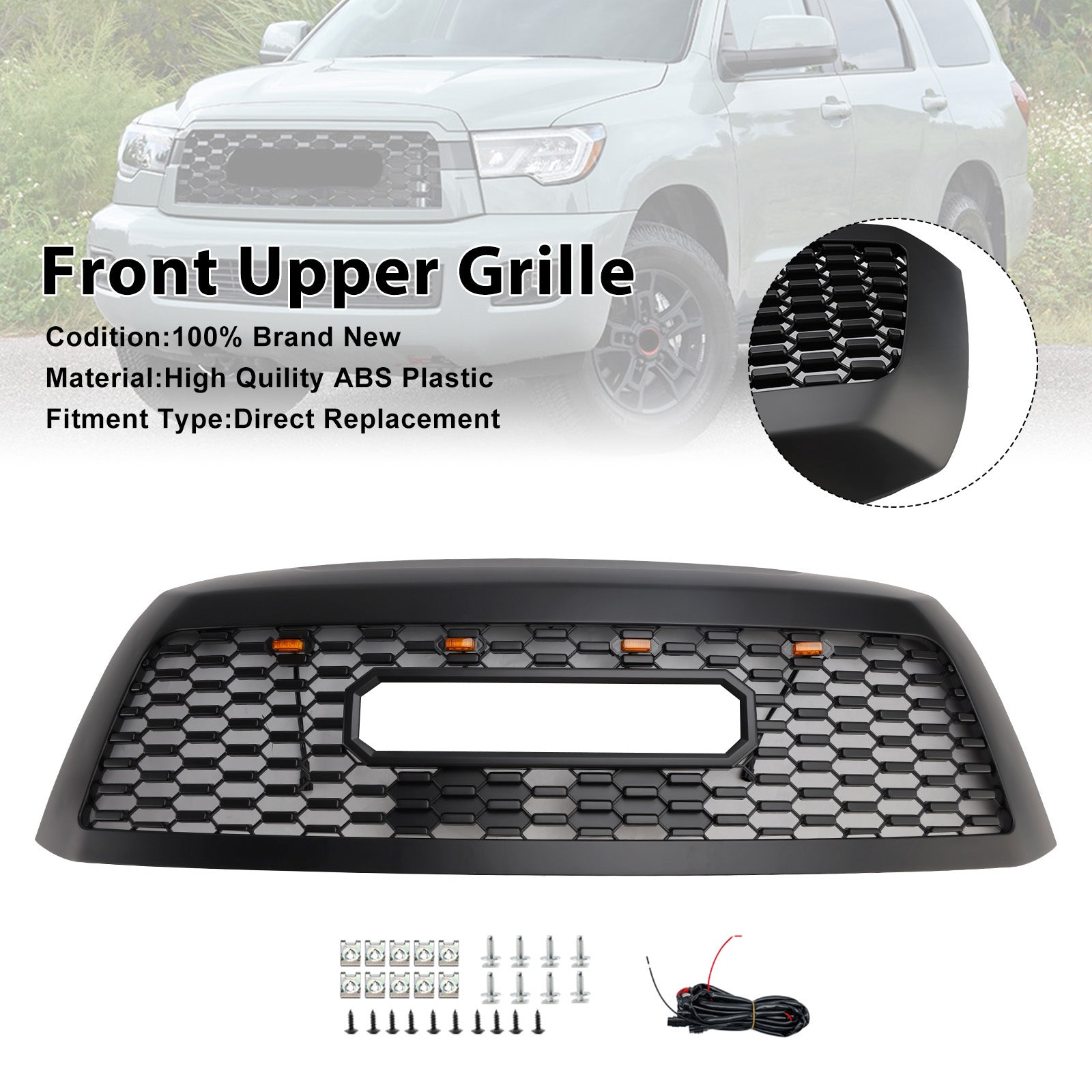 Toyota Sequoia 2008-2018 con griglia per paraurti anteriore nera opaca a LED