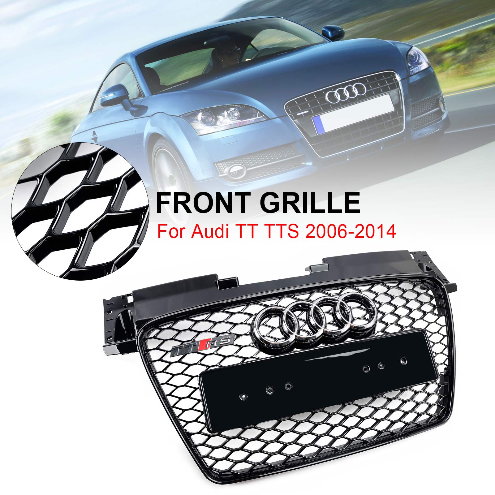 2006-2014 Audi TT TTS RS-stijl Honingraatgrille vooraan, glanzend zwart