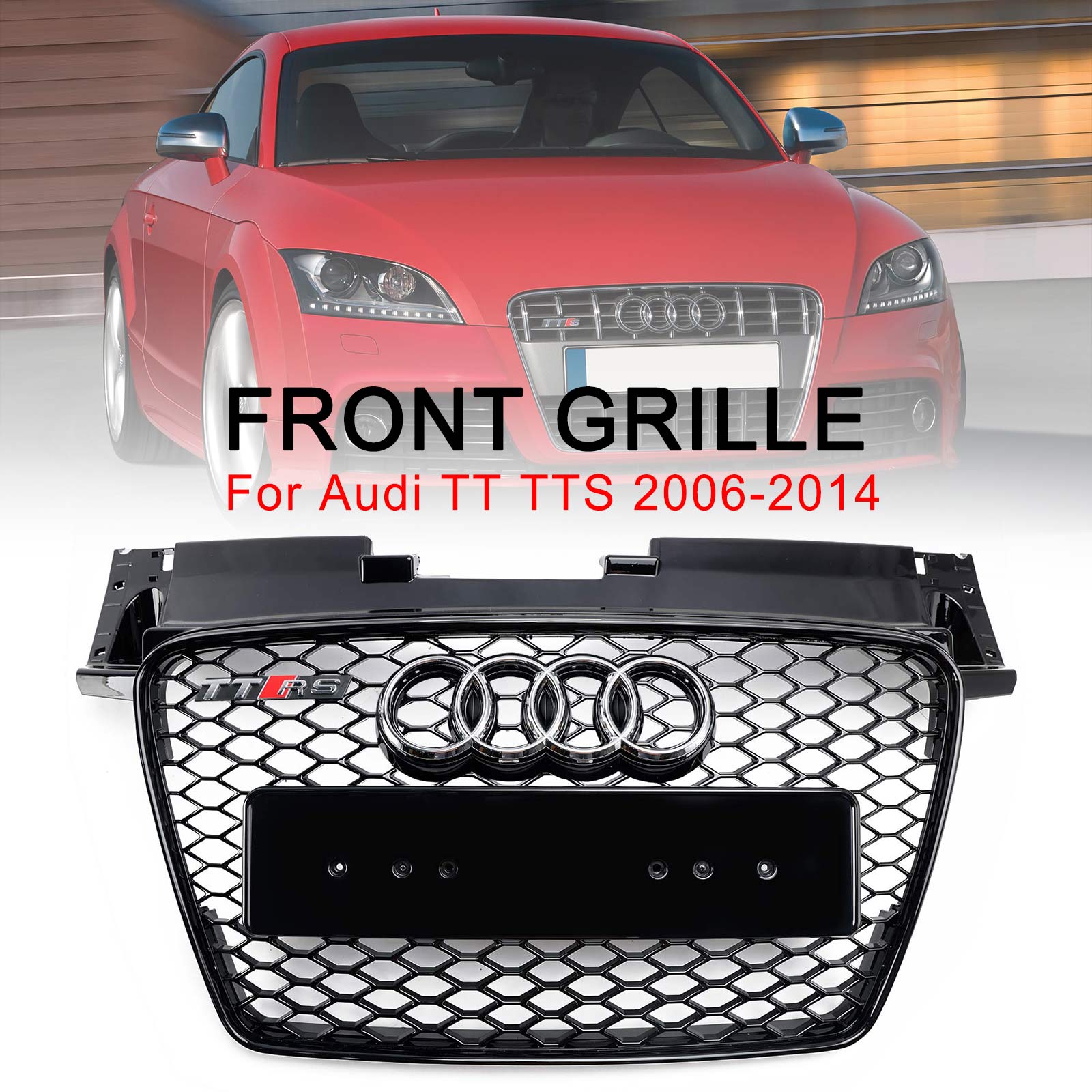 2006-2014 Audi TT TTS RS Style Front Honeycomb Grille Grill Gloss Black