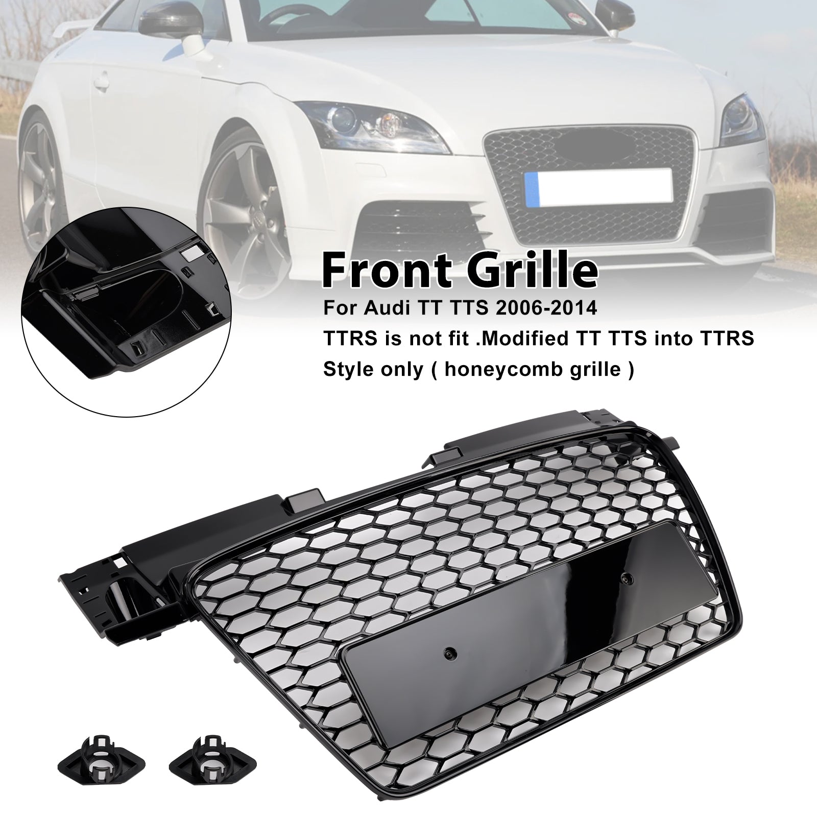 2006-2014 Audi TT TTS RS Style Front Honeycomb Grille Grill Gloss Black