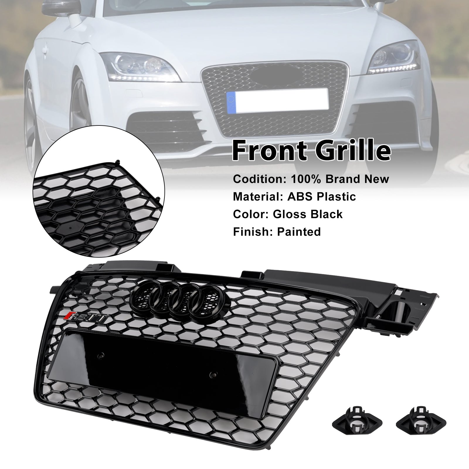 2006-2014 Audi TT TTS RS Style Front Honeycomb Grill Grille Bloss Black