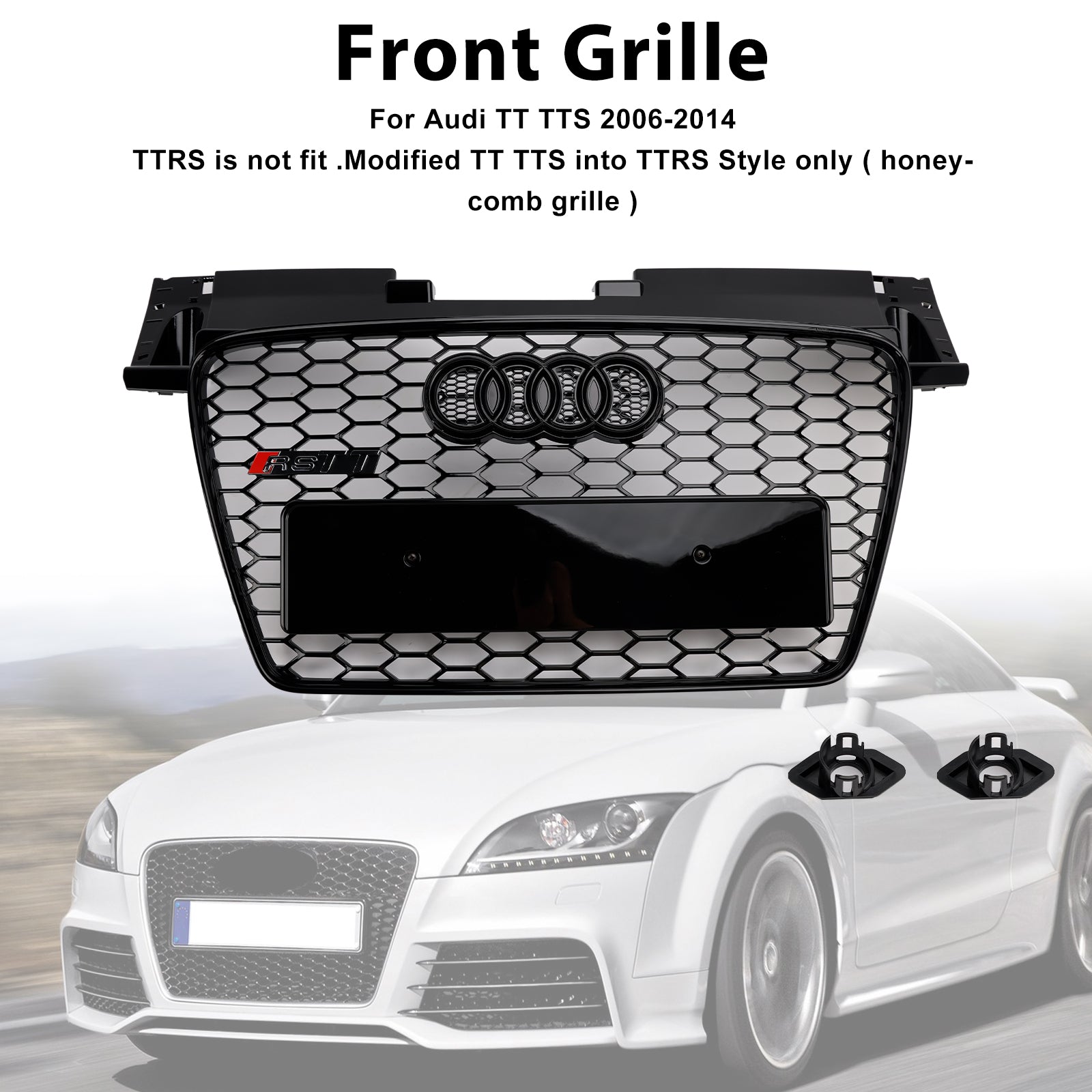 2006-2014 Audi TT TTS RS Style Front Honeycomb Grill Grille Bloss Black