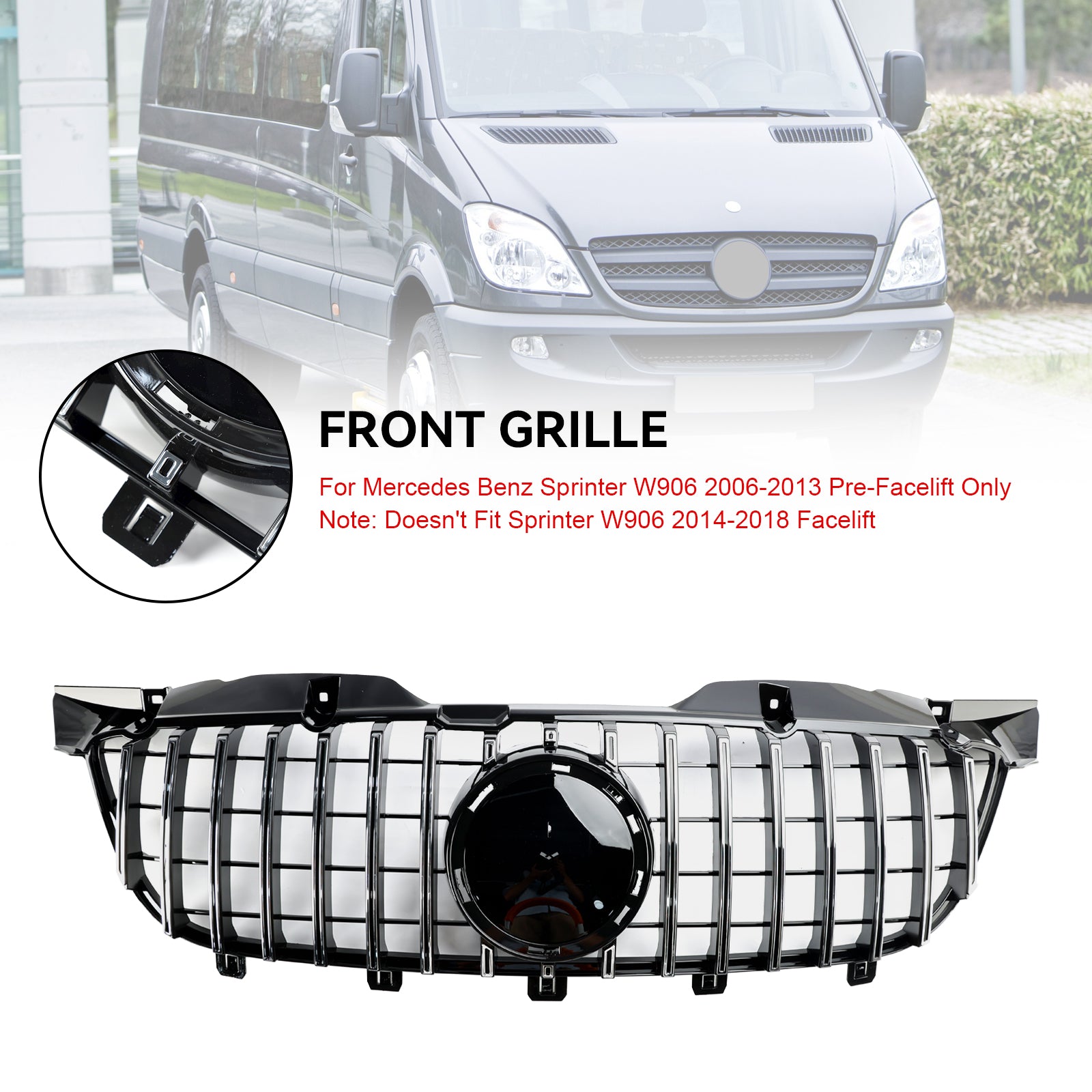 Mercedes-Benz Sprinter 2006-2013 W906 Parrilla de parachoques delantera cromada
