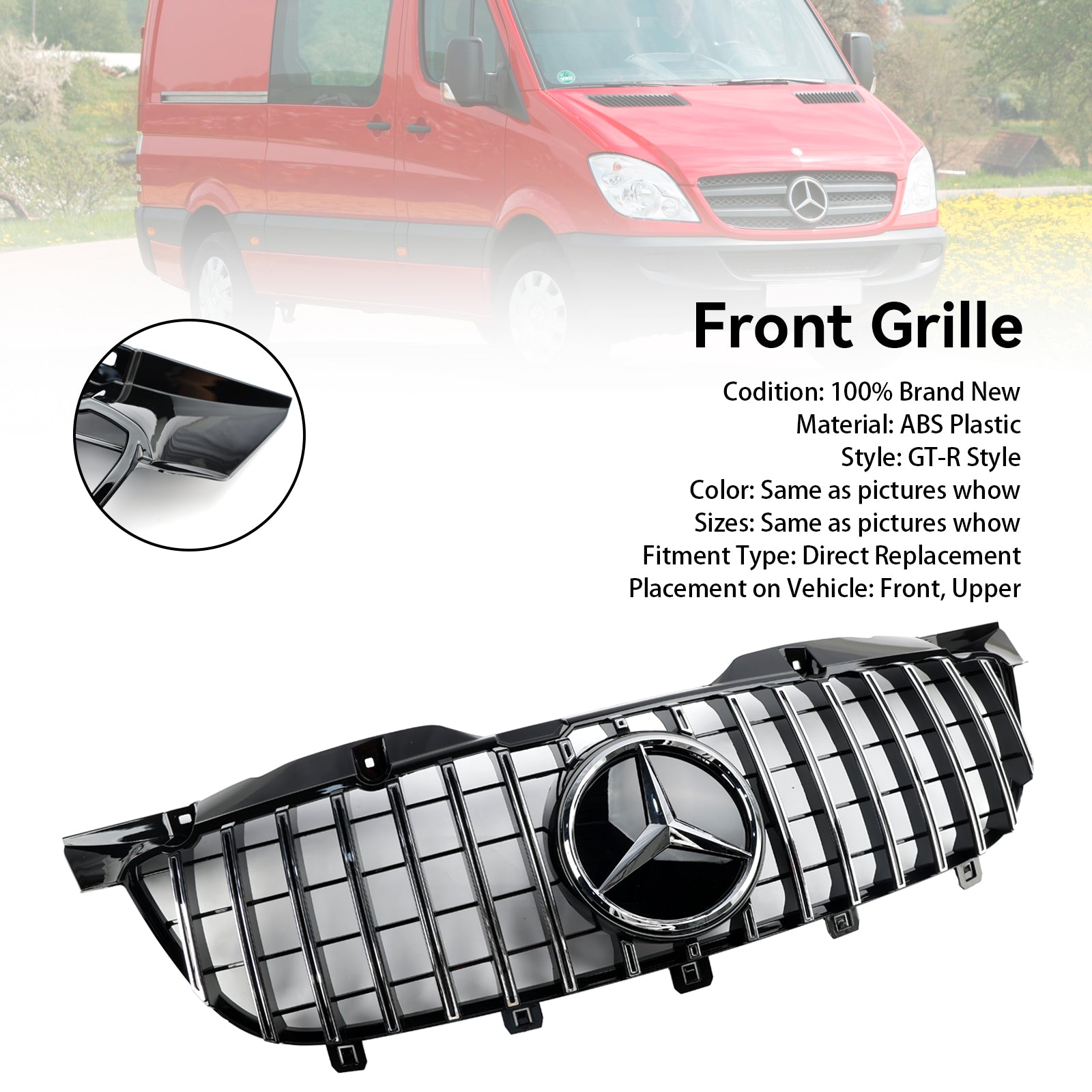 2006-2013 Mercedes Benz Sprinter W906 Front Bumper Grill Grille Chrome