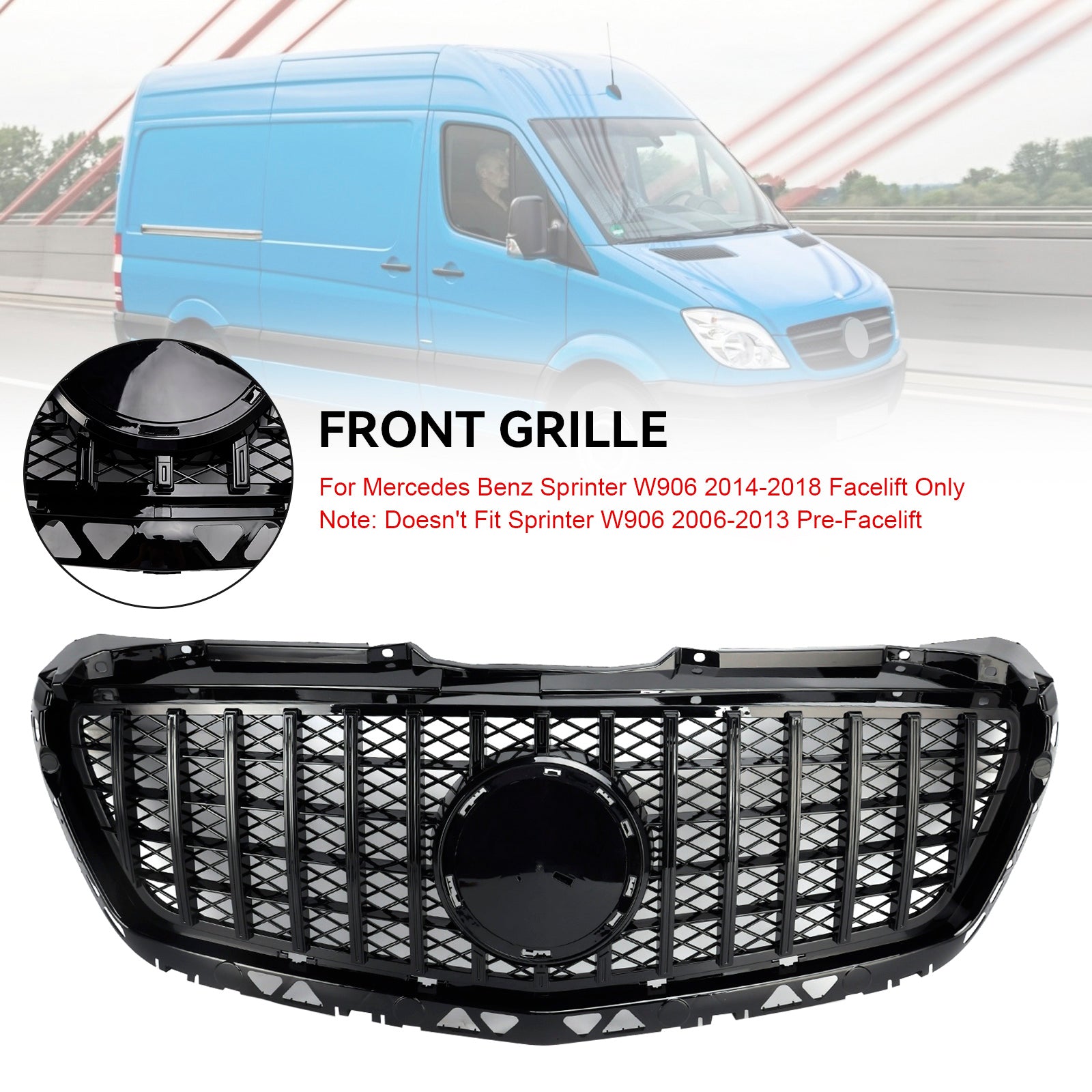 Mercedes-Benz Sprinter 2014-2018 W906 Calandre de pare-chocs avant noire