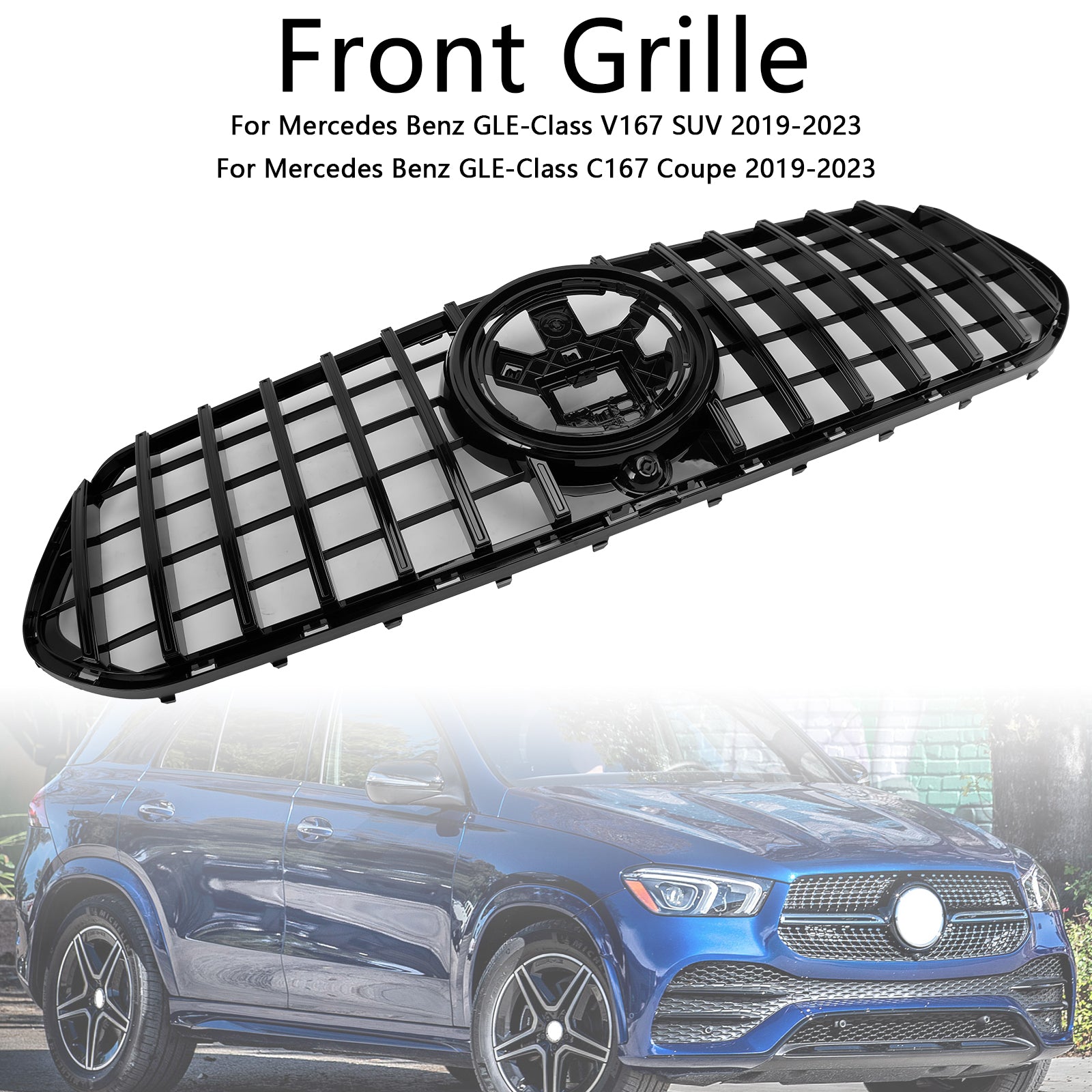 Calandre avant noire brillante compatible avec Mercedes-Benz GLE W167 C167 V167 2020-2023