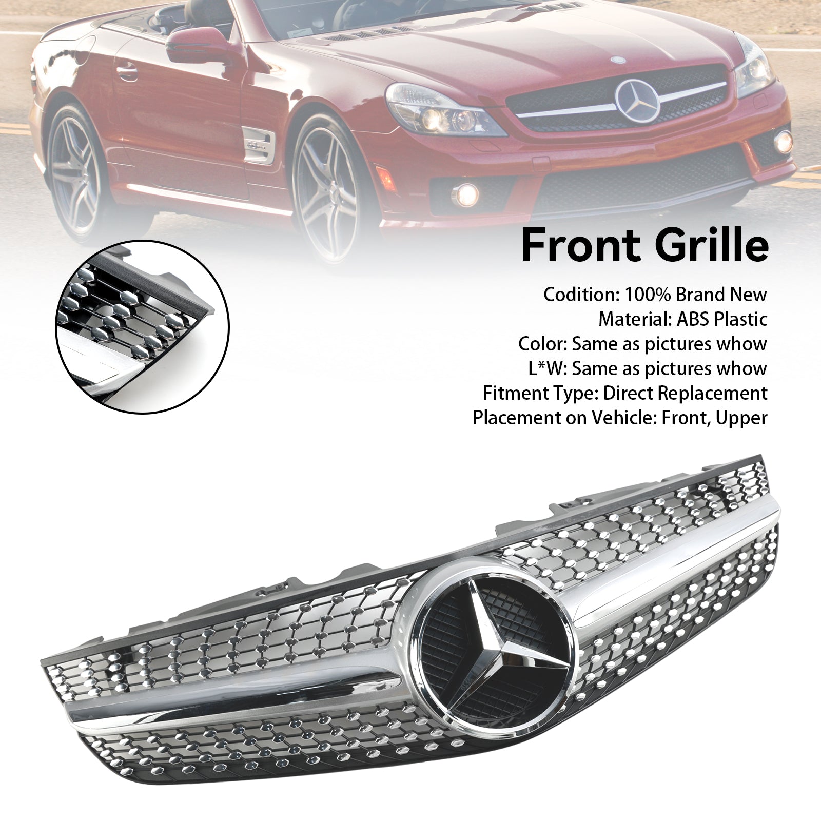 2009-2012 Mercedes Benz SL-SL-SLAS R230 SL550 SL600 Predný nárazník Horný gril