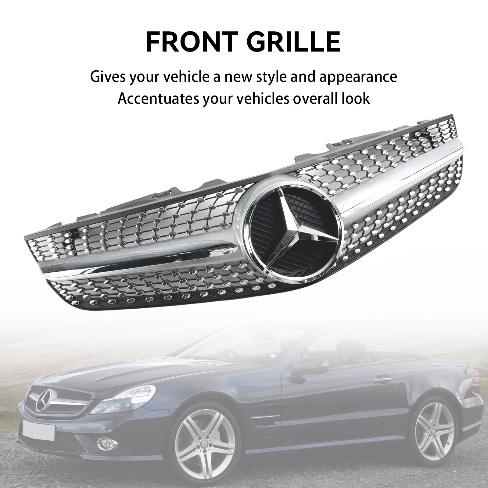 2009 2010 2011 2012 Mercedes Benz R230 SL550 SL600 Diamond Front Bumper Upper Grill