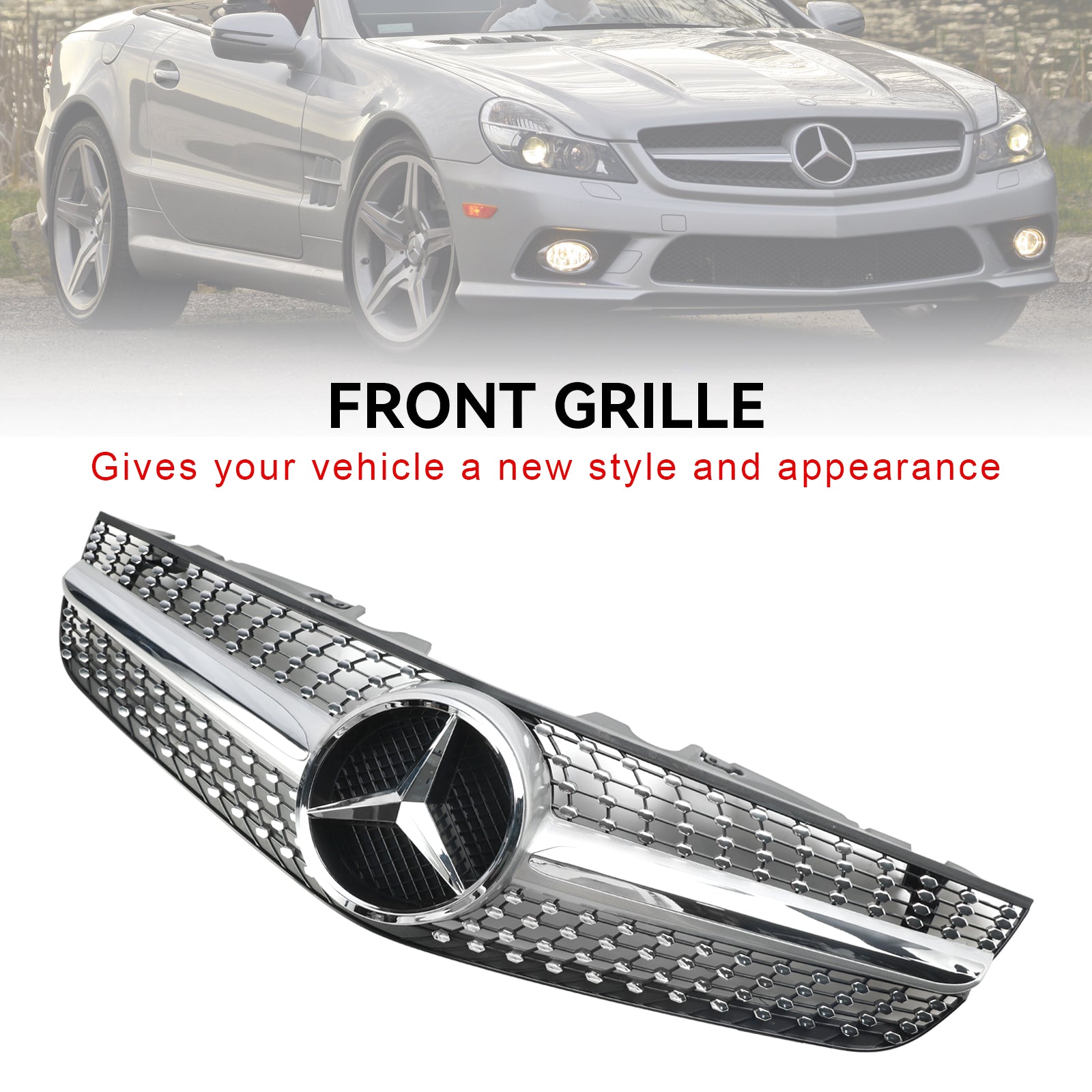 2009 2010 2011 2012 Mercedes Benz R230 SL550 SL600 Diamond Front Bumper Upper Grill