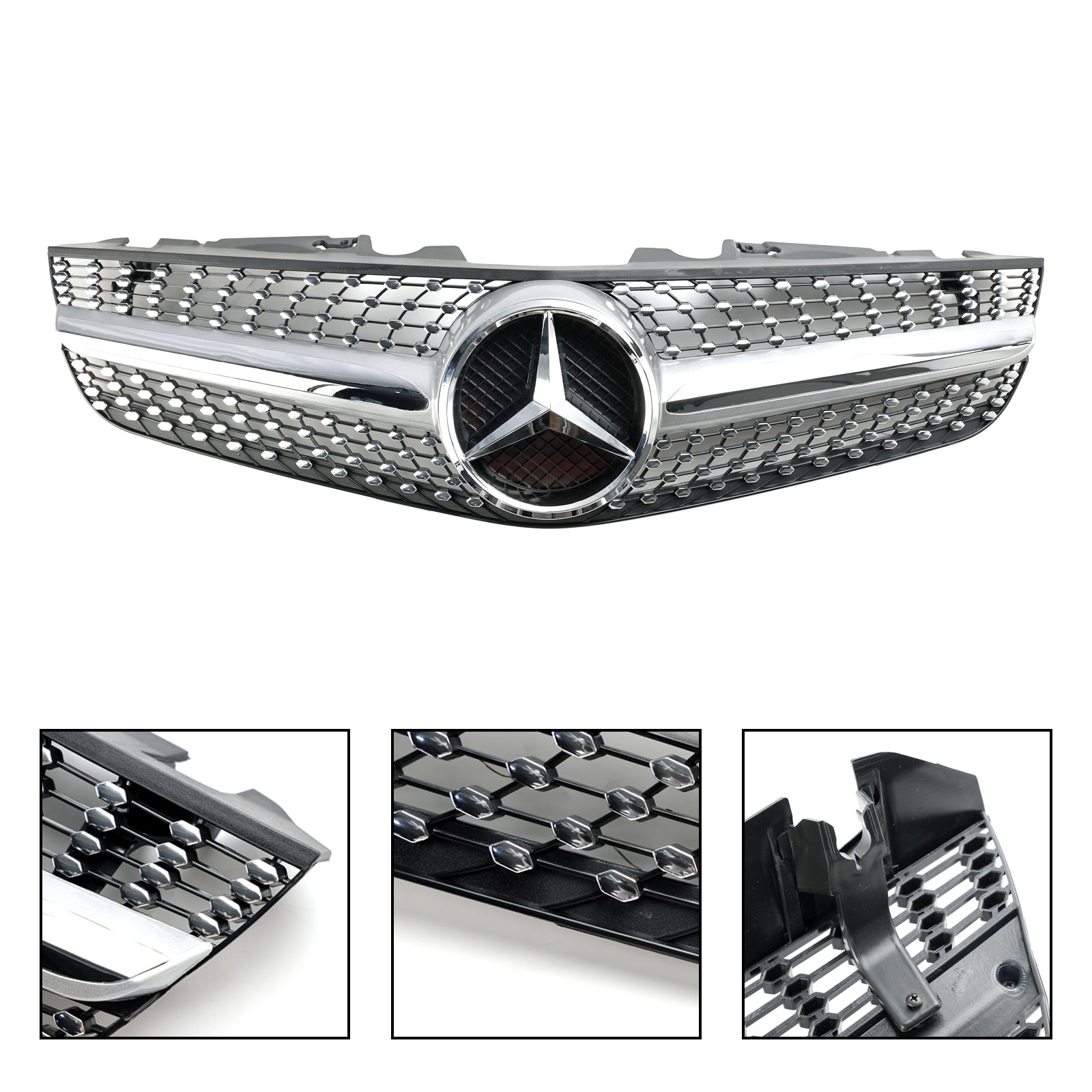 2009 2010 2011 2012 Mercedes Benz R230 SL550 SL600 Diamond Front Bumper Upper Grill