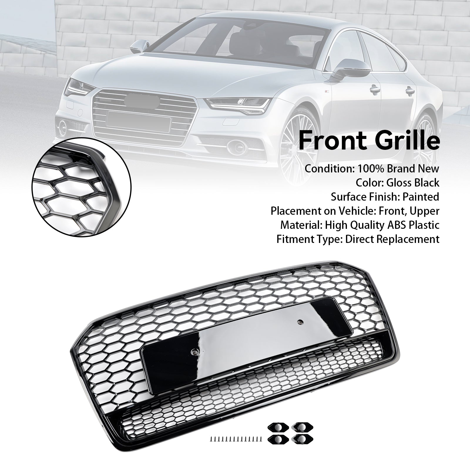 2016 2017 2018 Audi A7 C7 S7 RS7 Style Honeycomb Främre stötfångare Grill Grill Svart