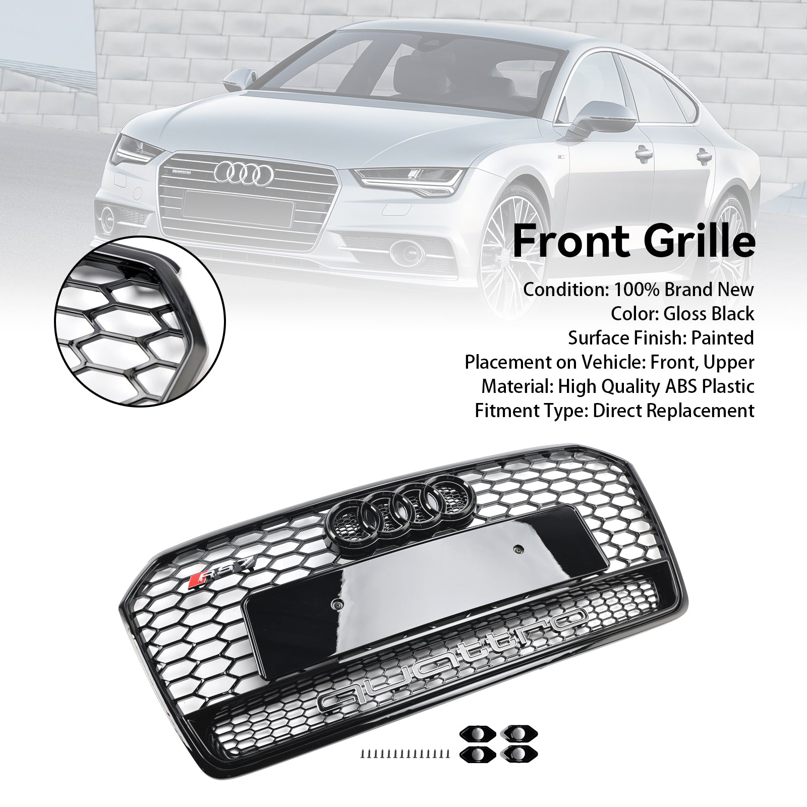 2016-2018 Audi A7 C7 S7 RS7 Style Honeycomb Front Bumper Grill Grille Black