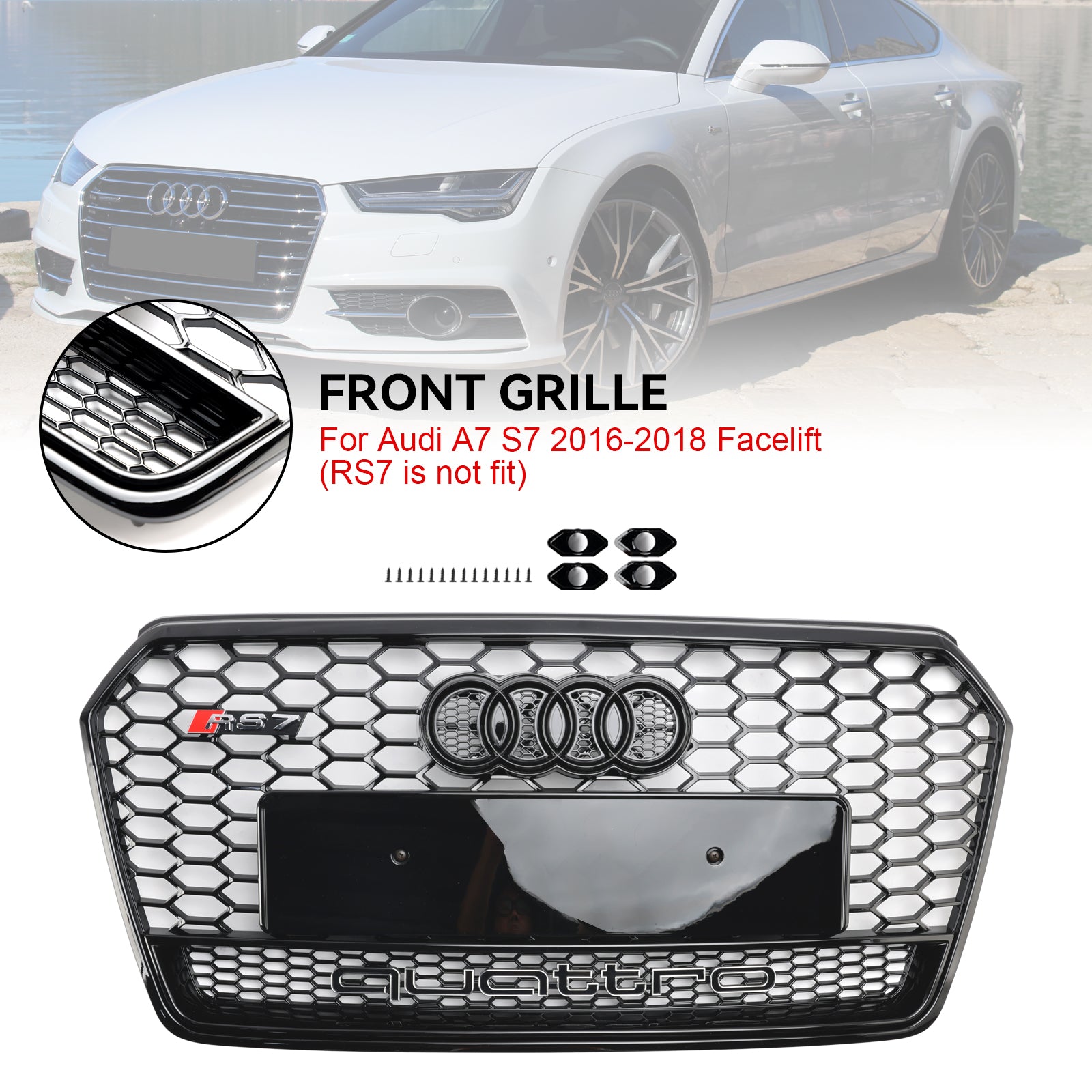 2016-2018 Audi A7 C7 S7 RS7 Style Honeycomb Front Bumper Grill Grille Black