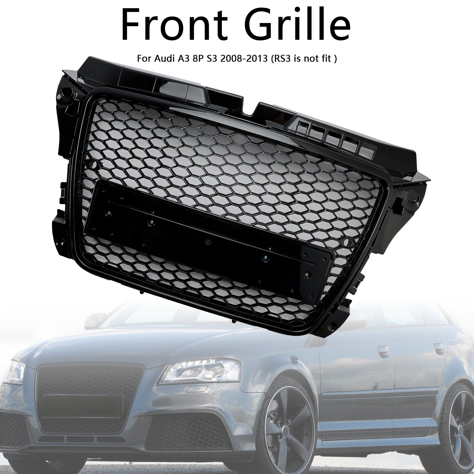 2008 2009 2010 2011 2012 2013 Audi A3 8P RS3 Style Honeycomb Front Bumper Grille Grill