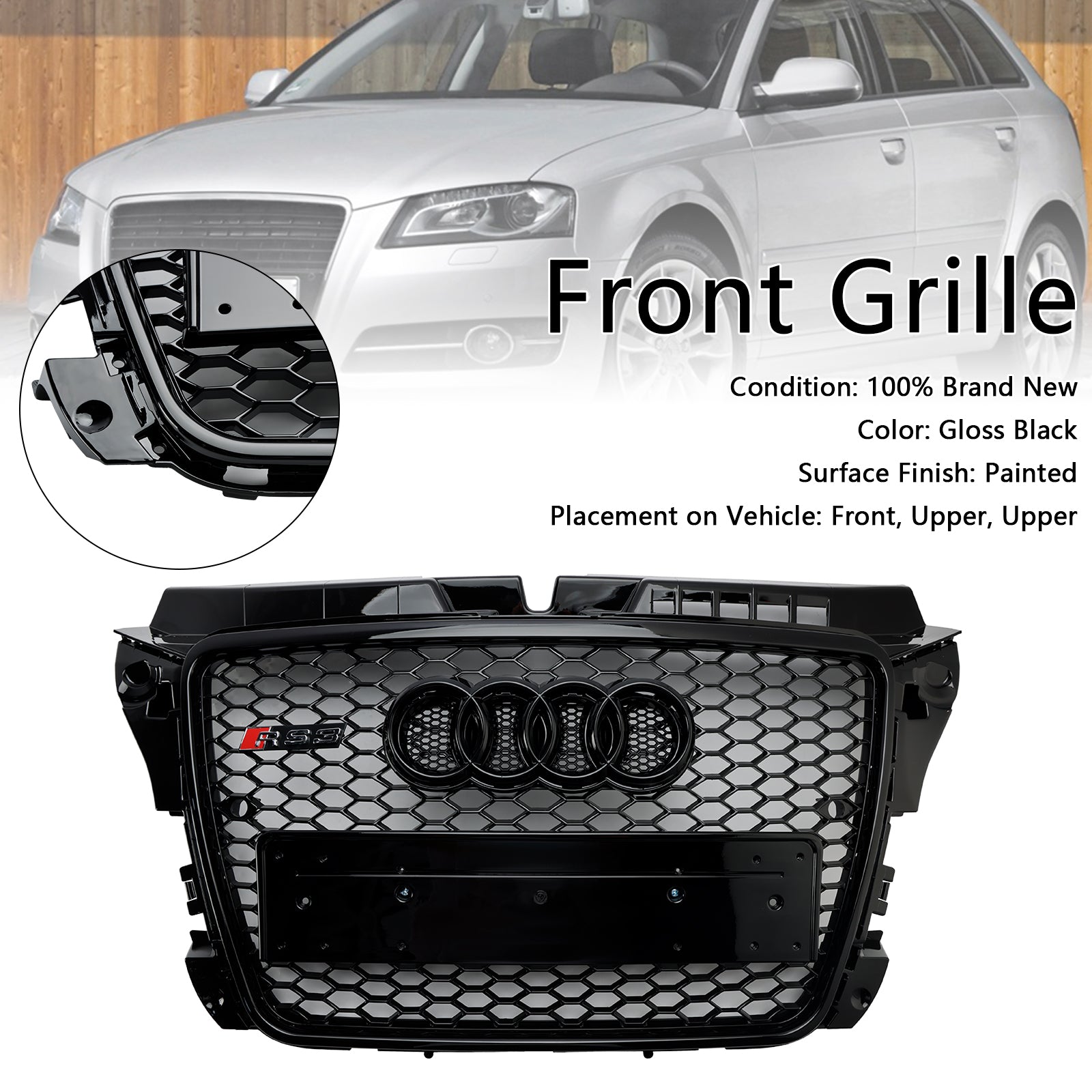 2008-2013 Audi A3 8P RS3 Style Honeycomb Front Bumper Grille Grill