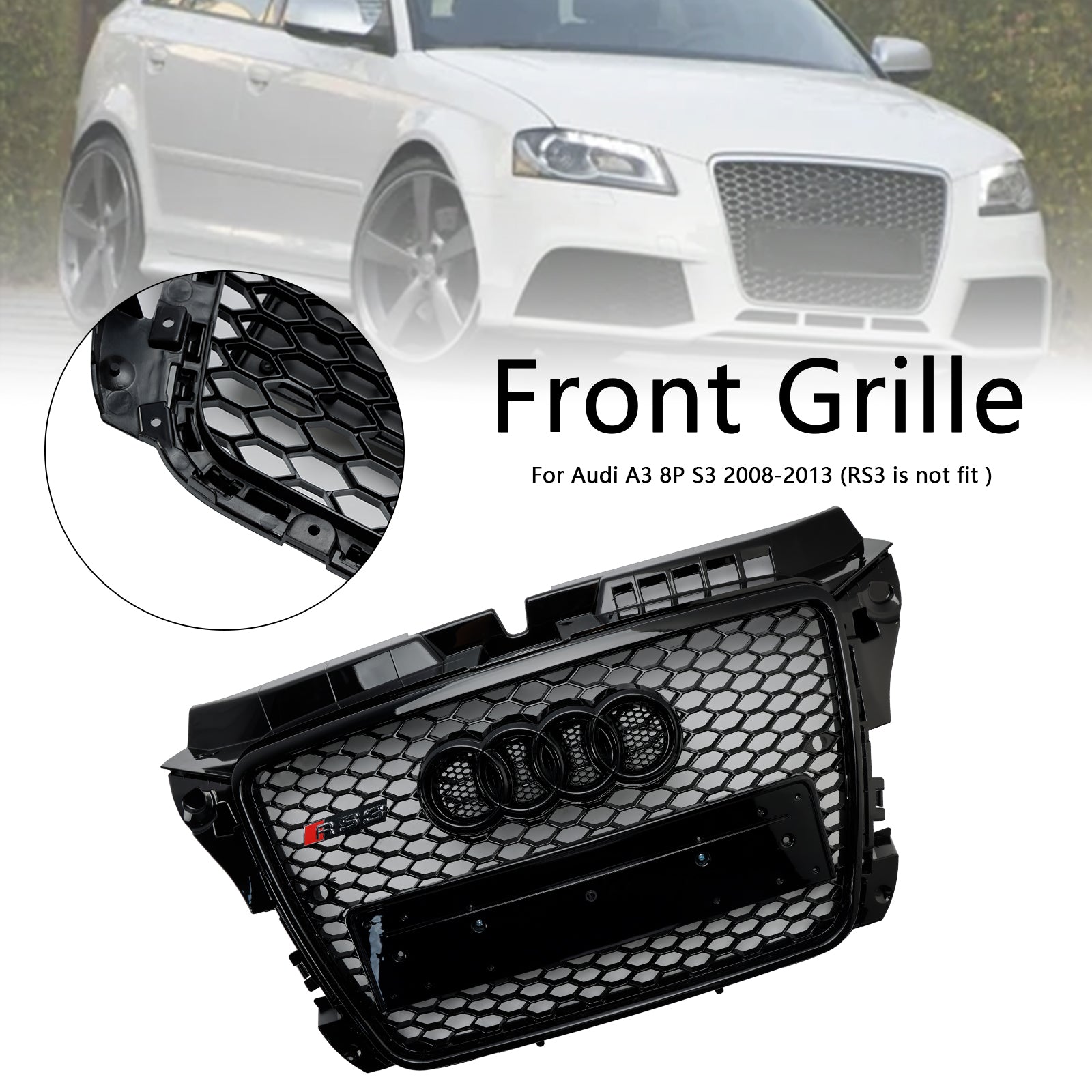 2008-2013 Audi A3 8P RS3 Style Grille de pare-chocs avant en nid d'abeille