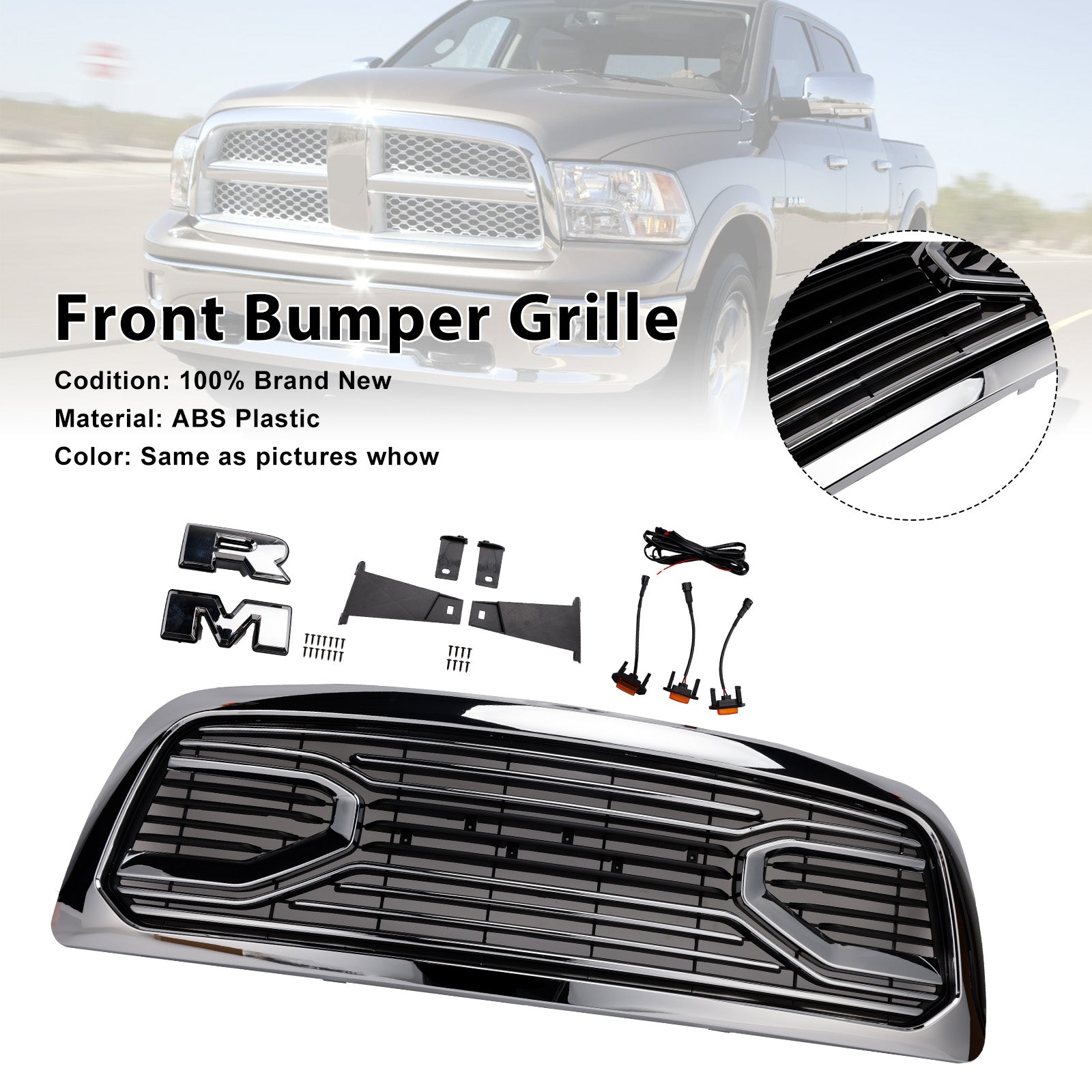 2009-2012 Dodge Ram 1500 W/ Led Light Chrome Front Bumper Grill Grille