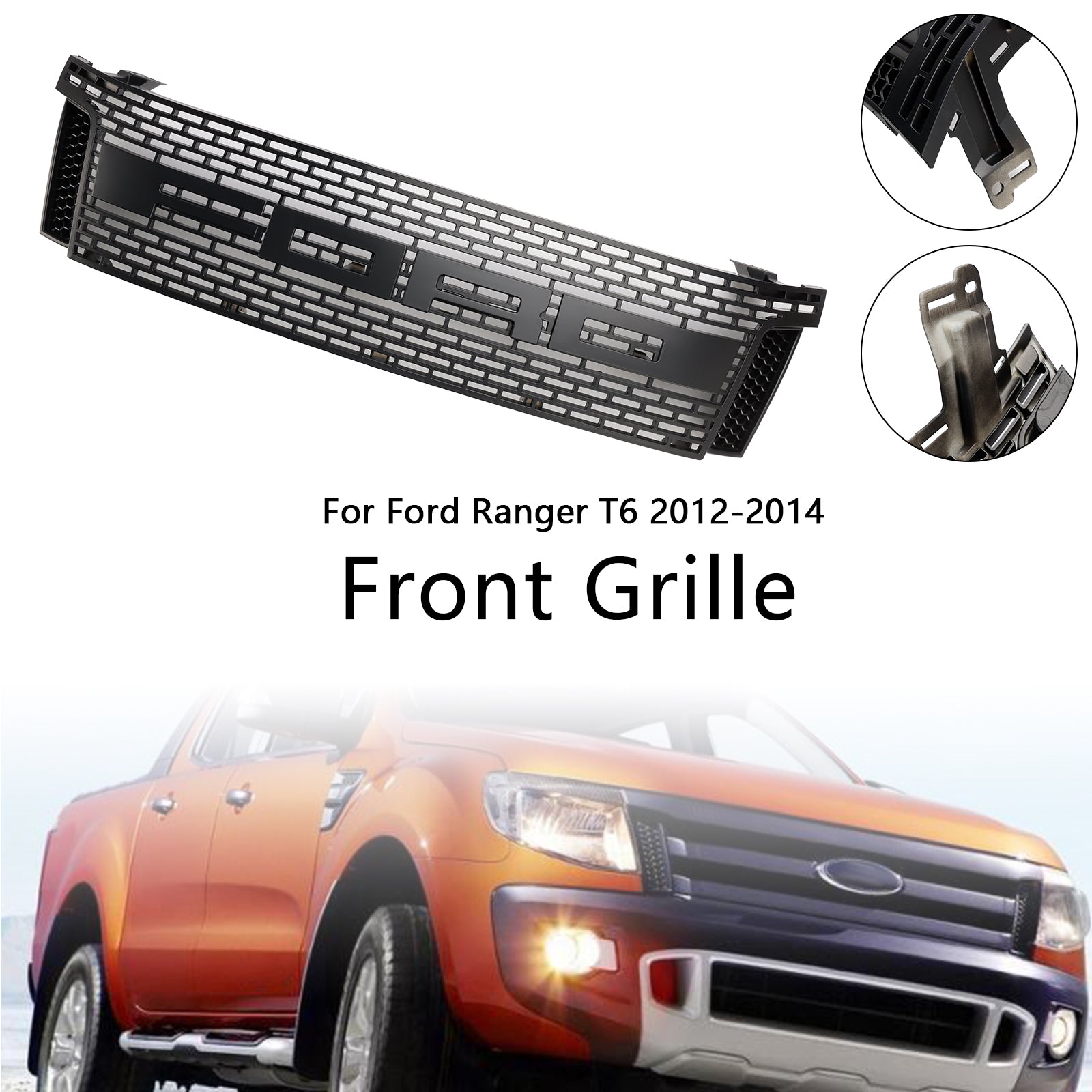 2012 2013 2014 Ford Ranger T6 PX1 Matt Black Front Bumper Grill Grille