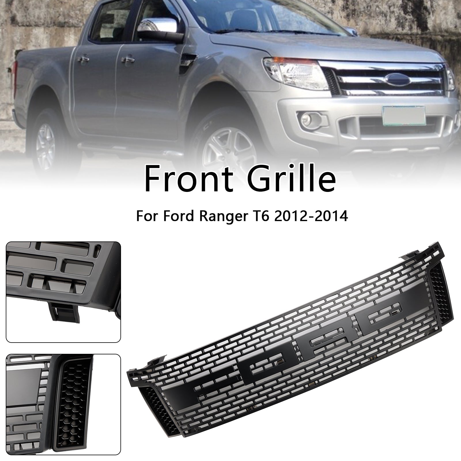2012 2013 2014 Ford Ranger T6 PX1 Matt Black Front Bumper Grill Grille