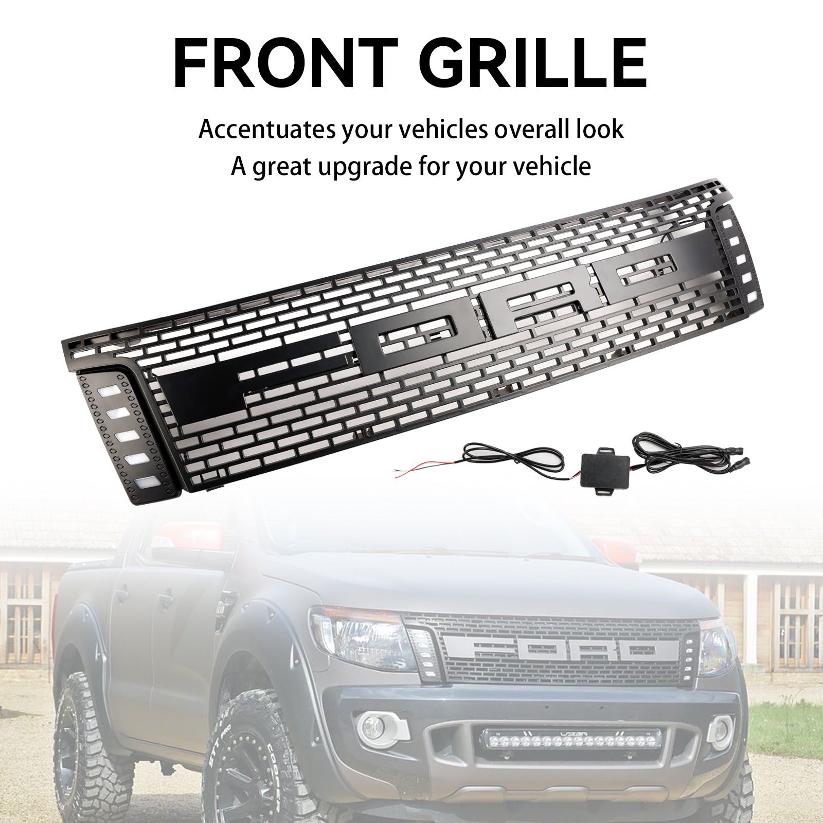 2012-2014 Ford Ranger T6 met LED-licht, matzwarte voorbumpergrille