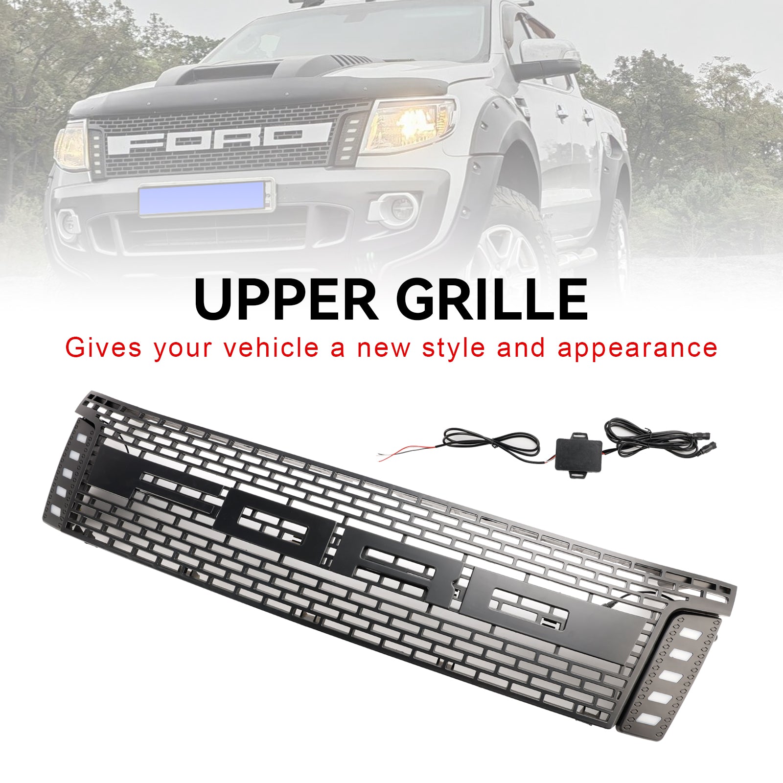 2012-2014 Ford Ranger T6 met LED-licht, matzwarte voorbumpergrille