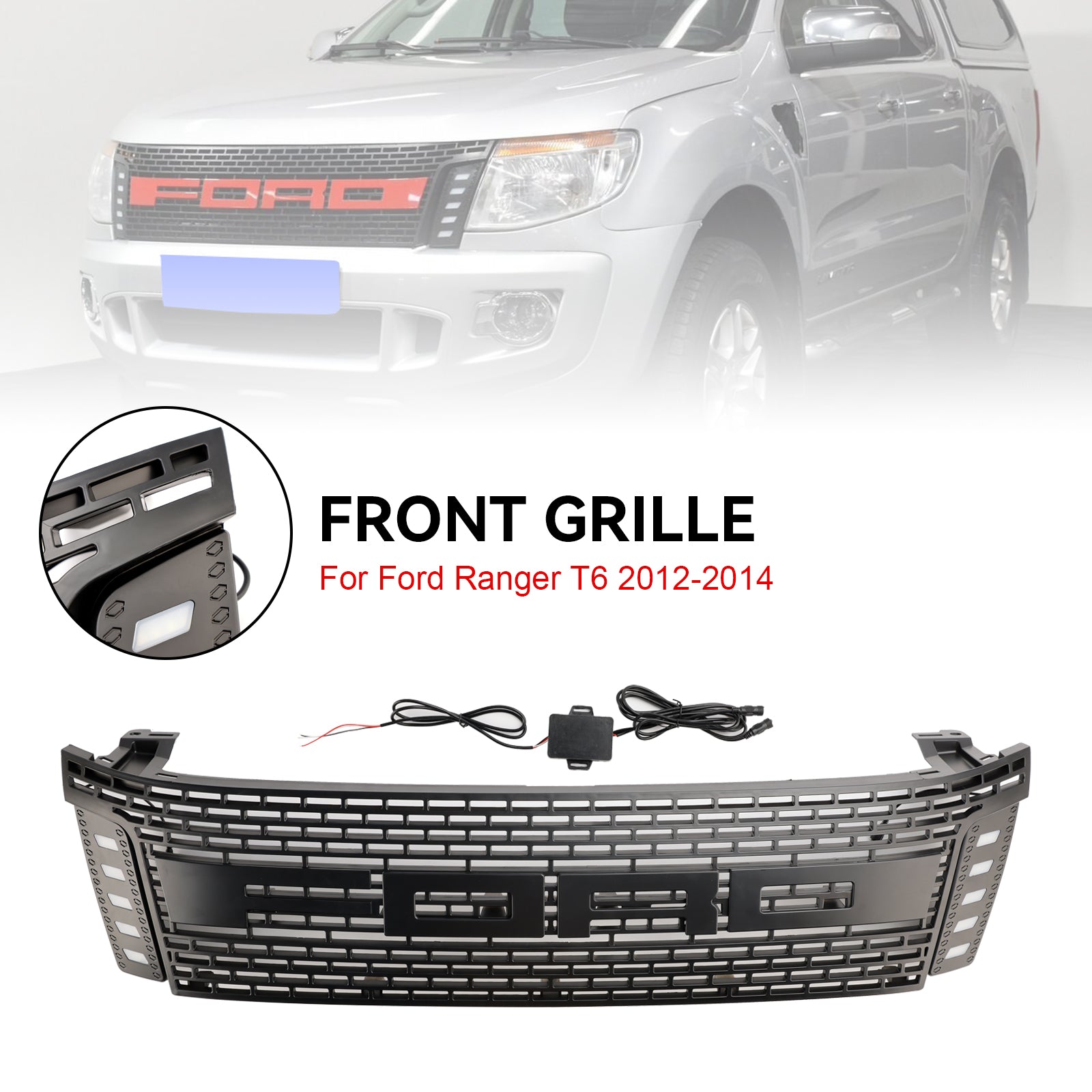 2012 2013 2014 Ford Ranger T6 PX1 Matt Black Front Bumper Grill Grille