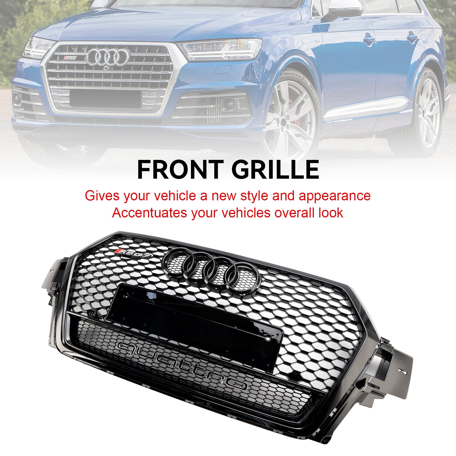 2016-2019 Audi Q7 SQ7 Gloss Black Front Bumper Radiator Vent Mesh Grille Grill