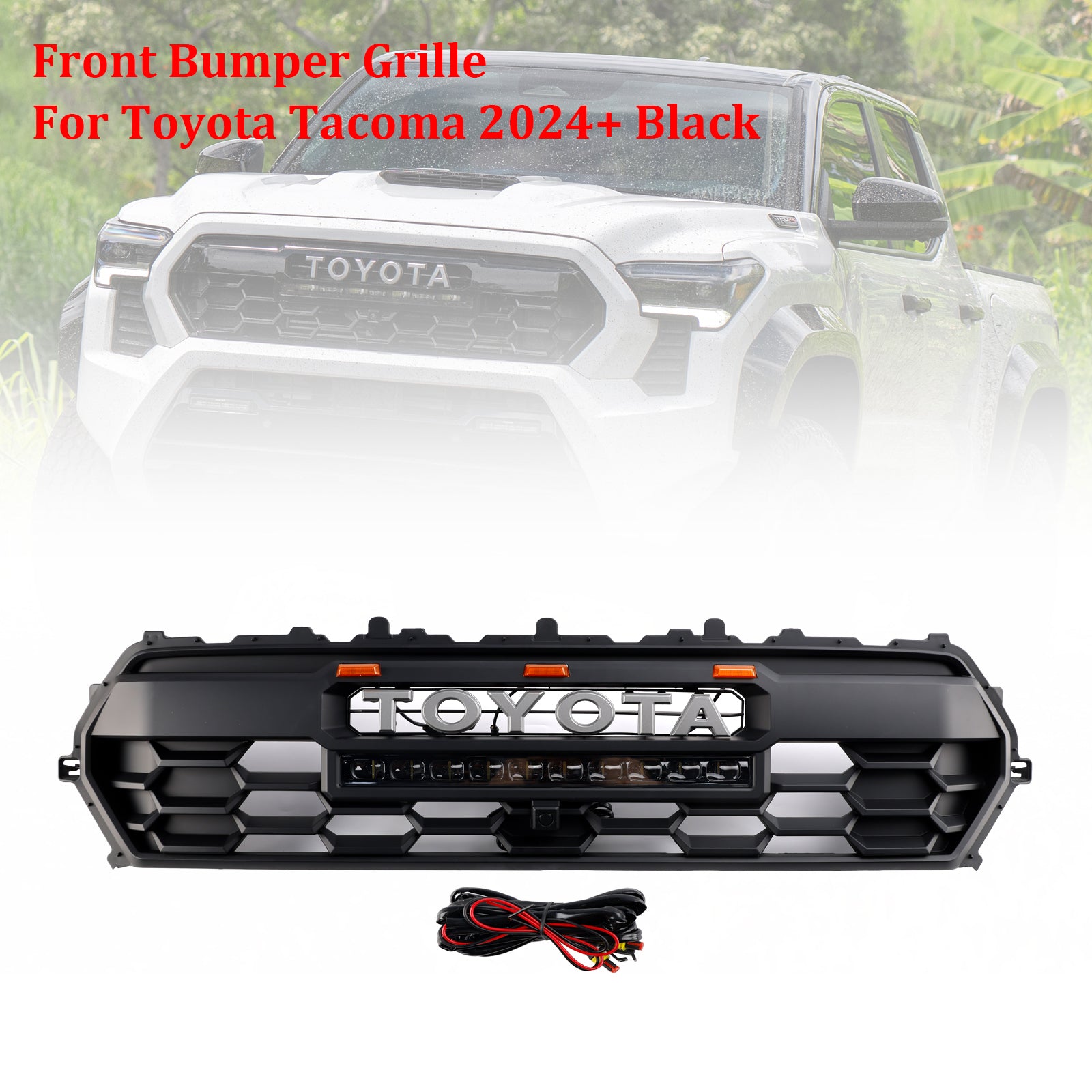2024+ Toyota Tacoma Zwarte Voorbumper Grille Met Led & Lichtbalk