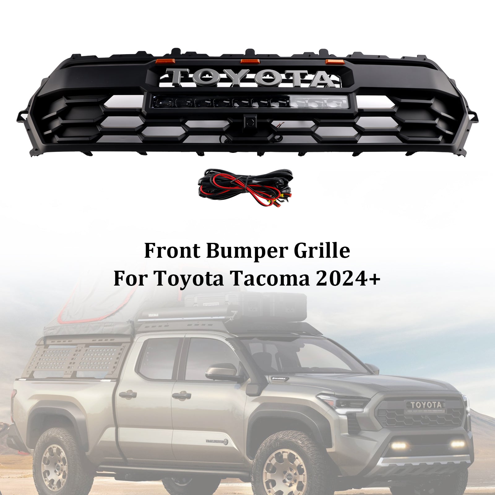 2024+ Toyota Tacoma Zwarte Voorbumper Grille Met Led & Lichtbalk
