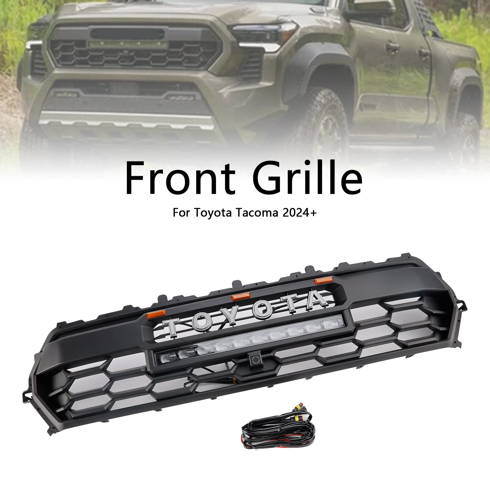 2024+ Toyota Tacoma Zwarte Voorbumper Grille Met Led & Lichtbalk