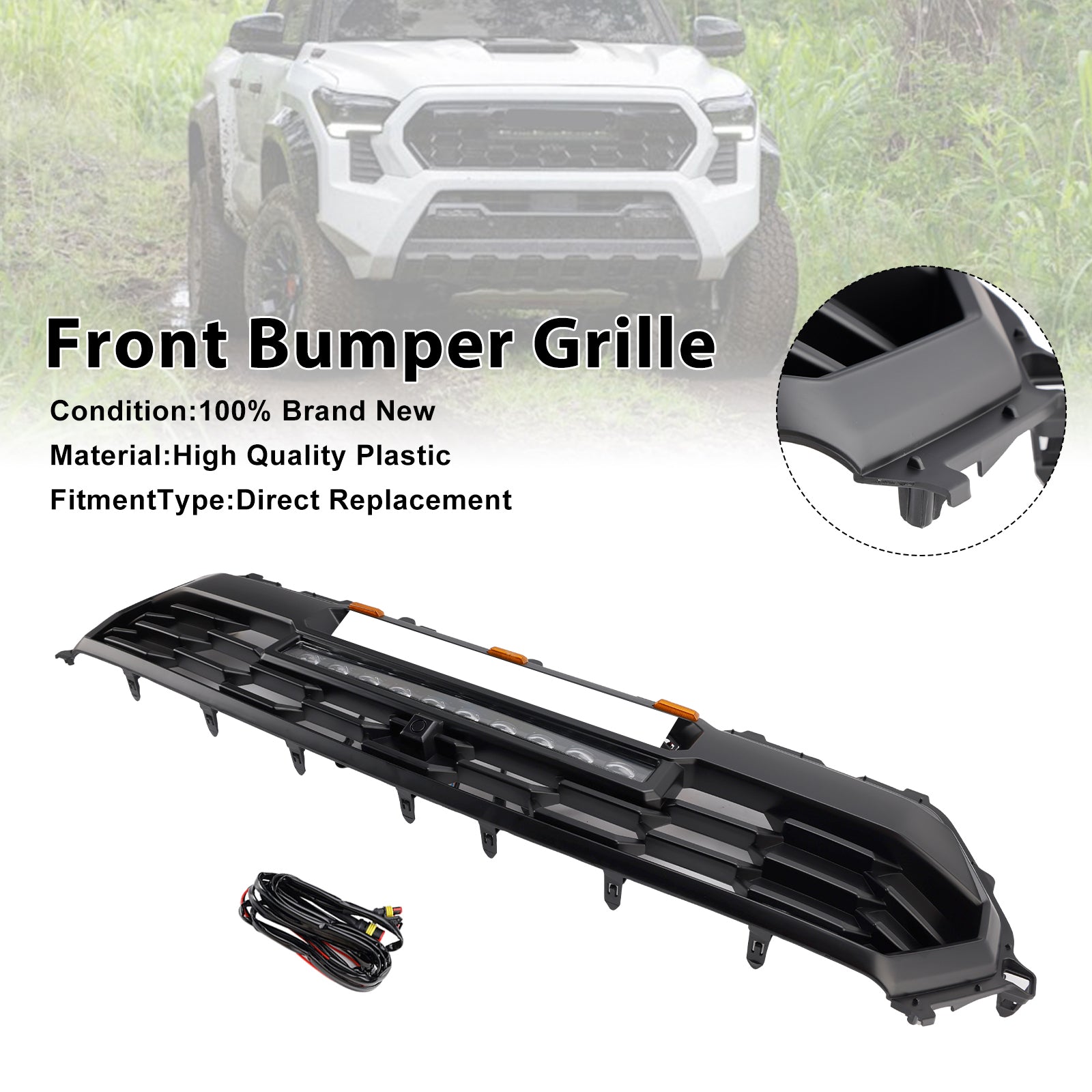 2024+ Toyota Tacoma avec barre lumineuse LED Grille de pare-chocs avant noire