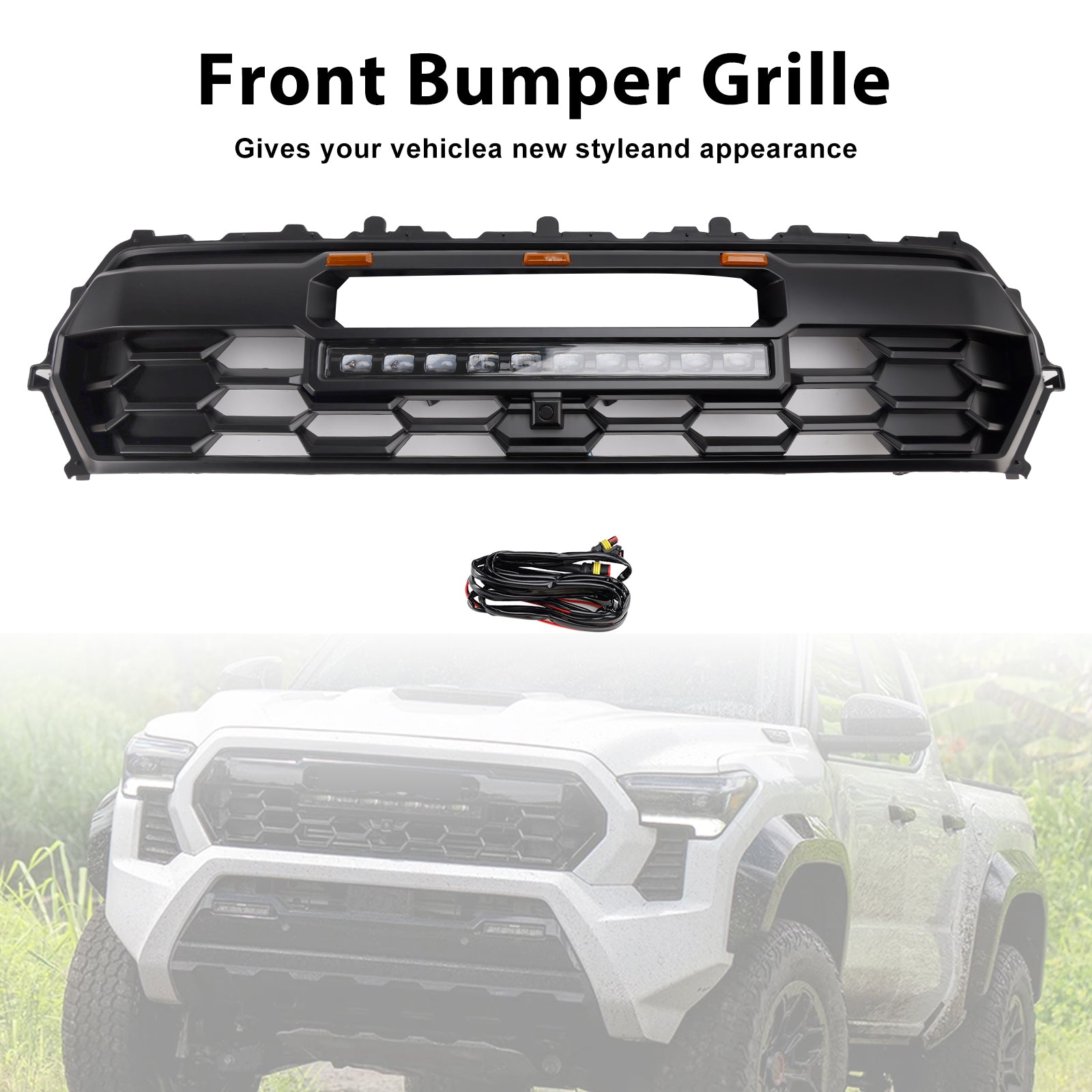 2024+ Toyota Tacoma avec barre lumineuse LED Grille de pare-chocs avant noire