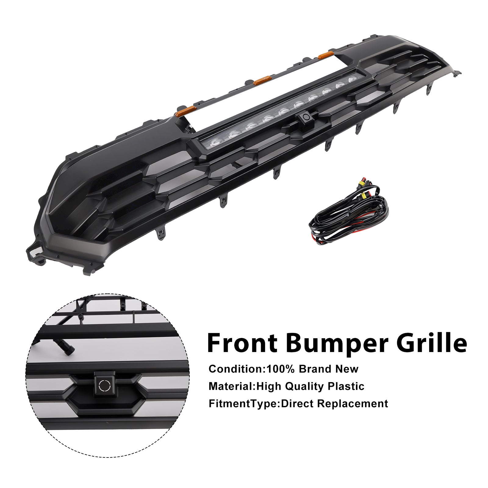 2024+ Toyota Tacoma avec barre lumineuse LED Grille de pare-chocs avant noire