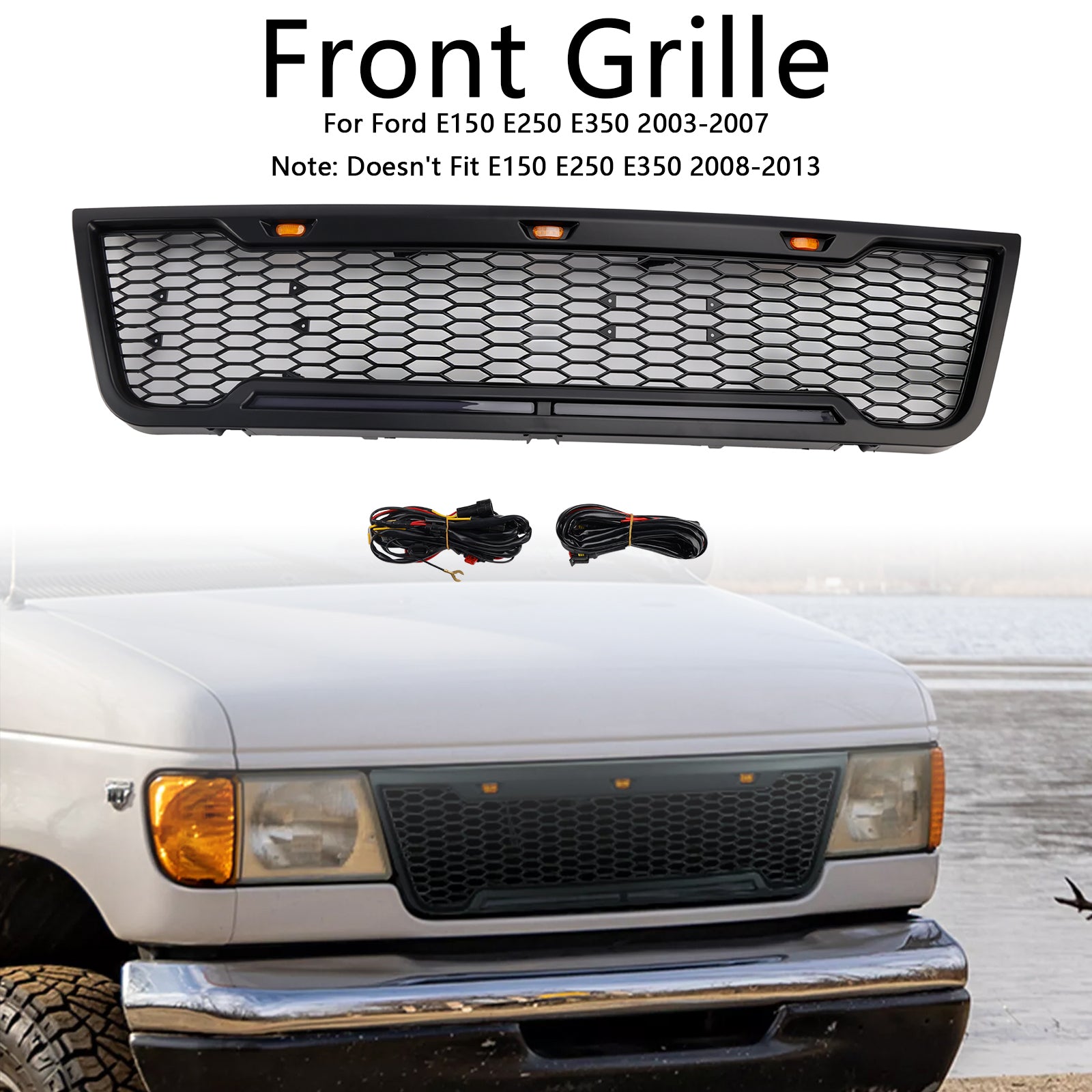 2003-2007 Ford E150 E250 E350 met led-zwart voorbumpergrillrooster