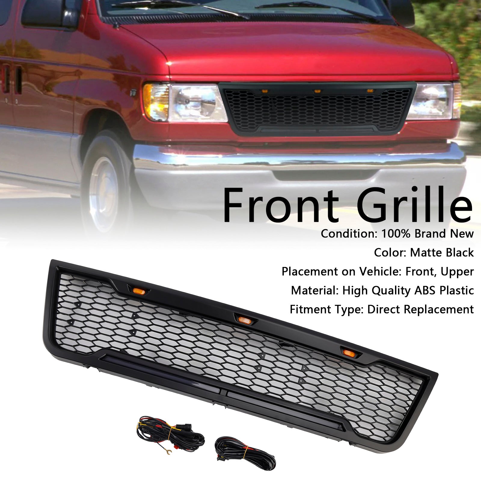 2003-2007 Ford E150 E250 E350 met led-zwart voorbumpergrillrooster
