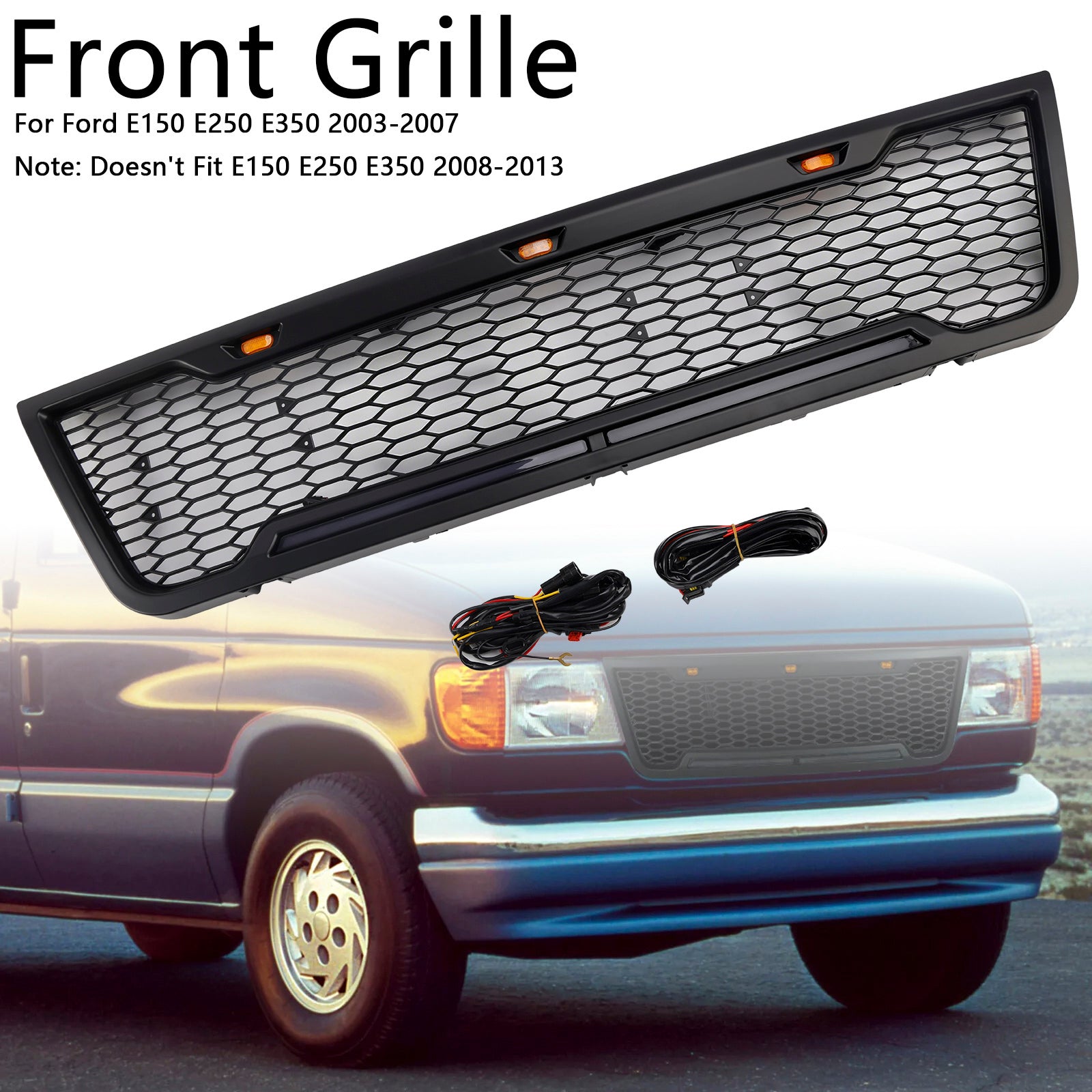 2003-2007 Ford E150 E250 E350 met led-zwart voorbumpergrillrooster