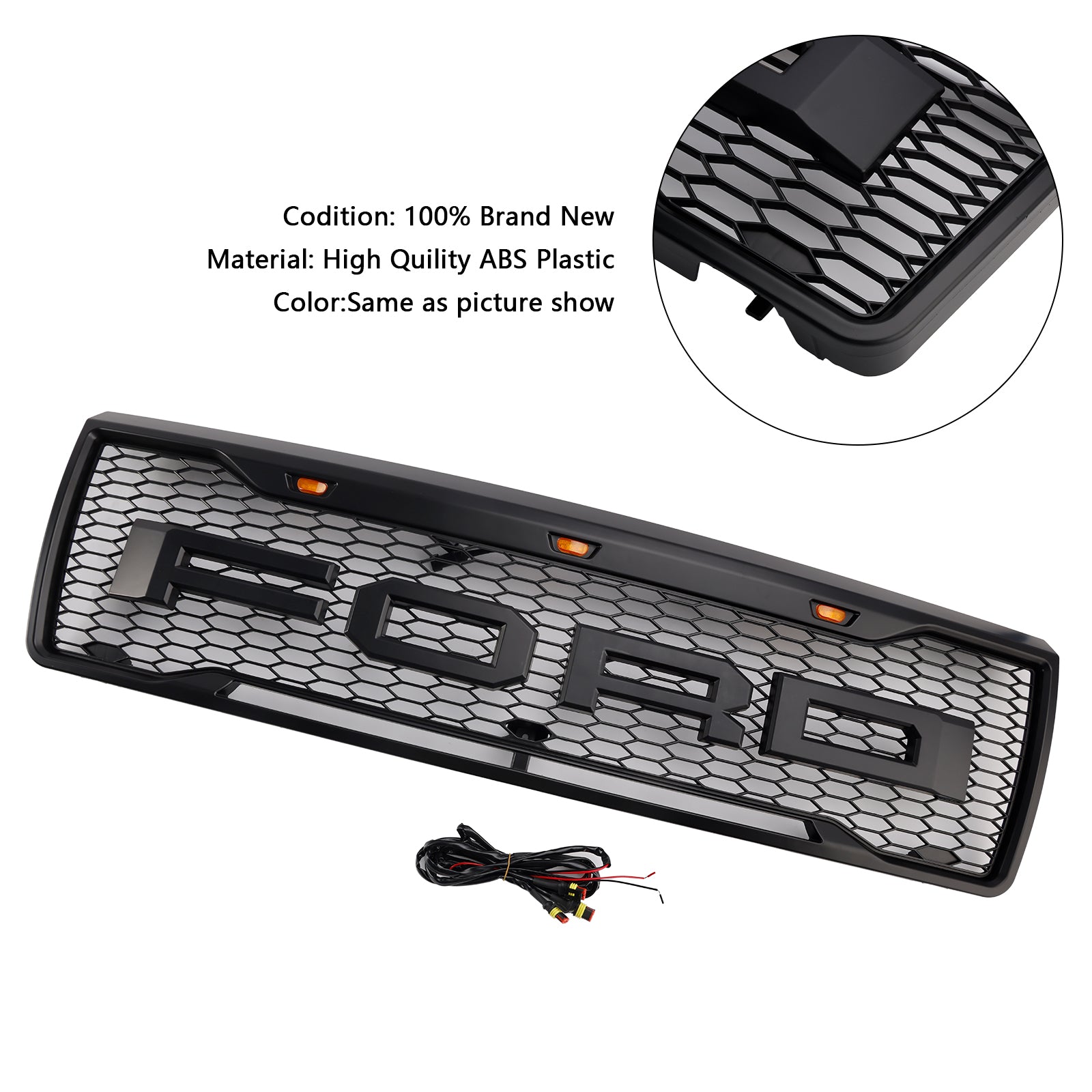 1992-1996 FORD F150 W/LED Matte Black Front Honeycomb Pumper Grille Grill