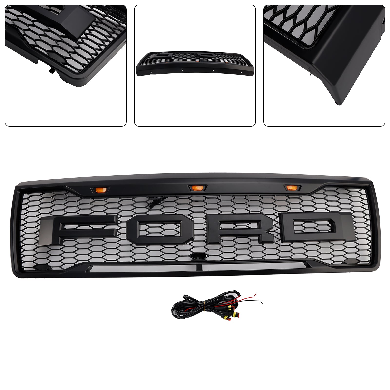 1992-1996 FORD F150 W/LED Matte Black Front Honeycomb Pumper Grille Grill