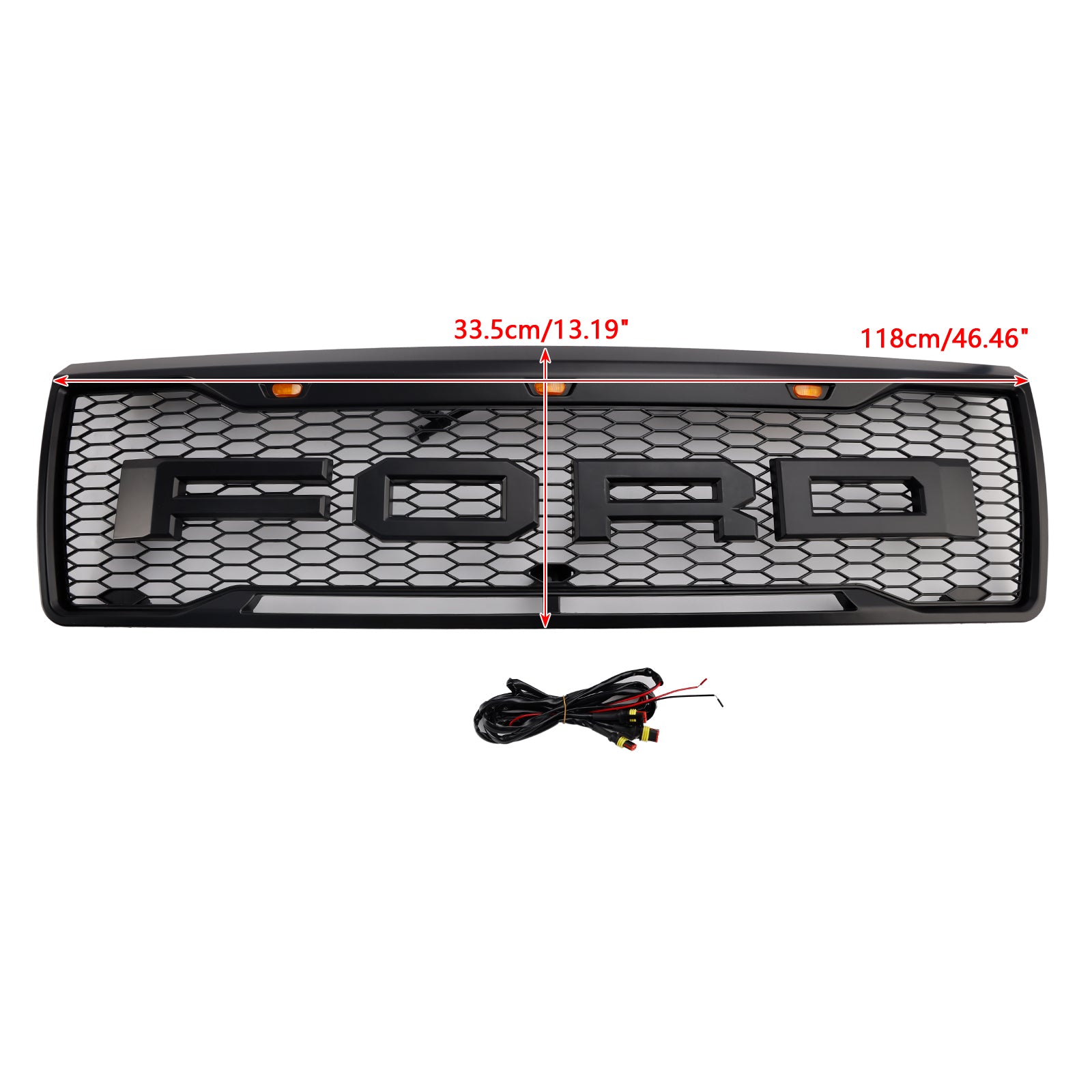 1992-1996 FORD F150 W/LED Matte Black Front Honeycomb Pumper Grille Grill
