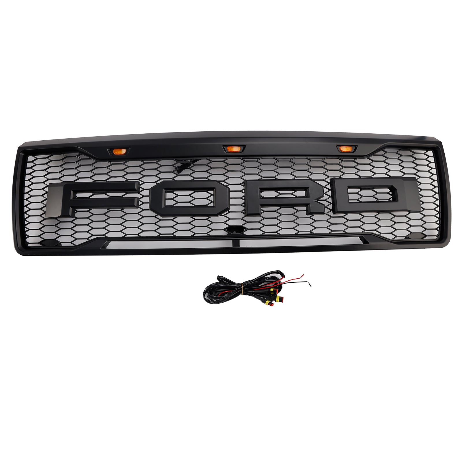 1992-1996 Ford F150 m/ LED MATTE SVART FRONT Honeycomb Bumper Grille Grill