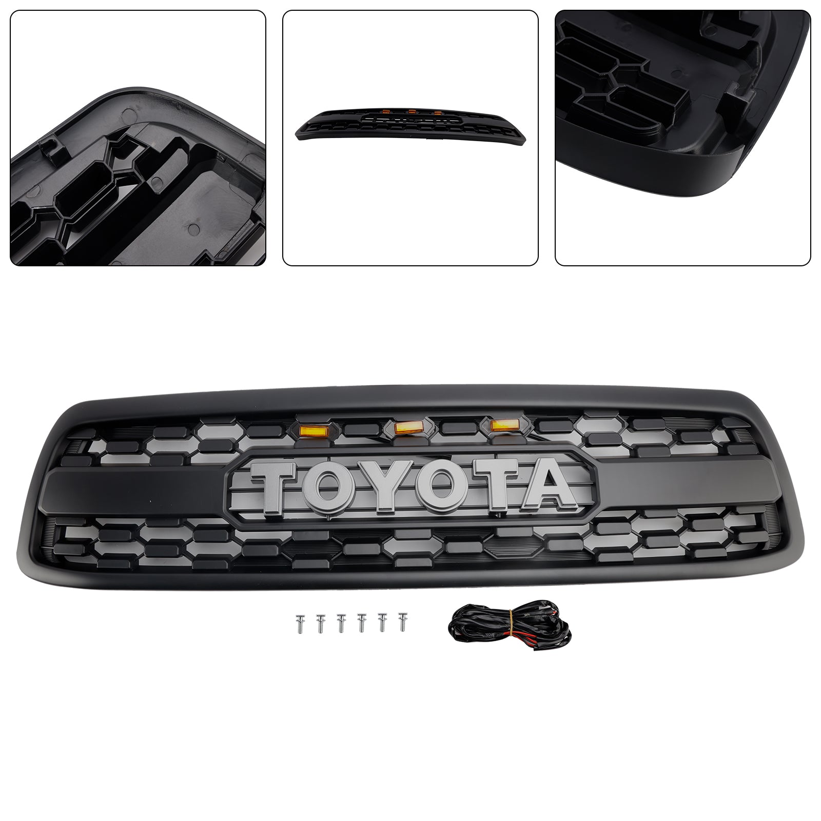 Grade de pára-choque dianteiro preto fosco Toyota Tundra 2000-2002 com LED