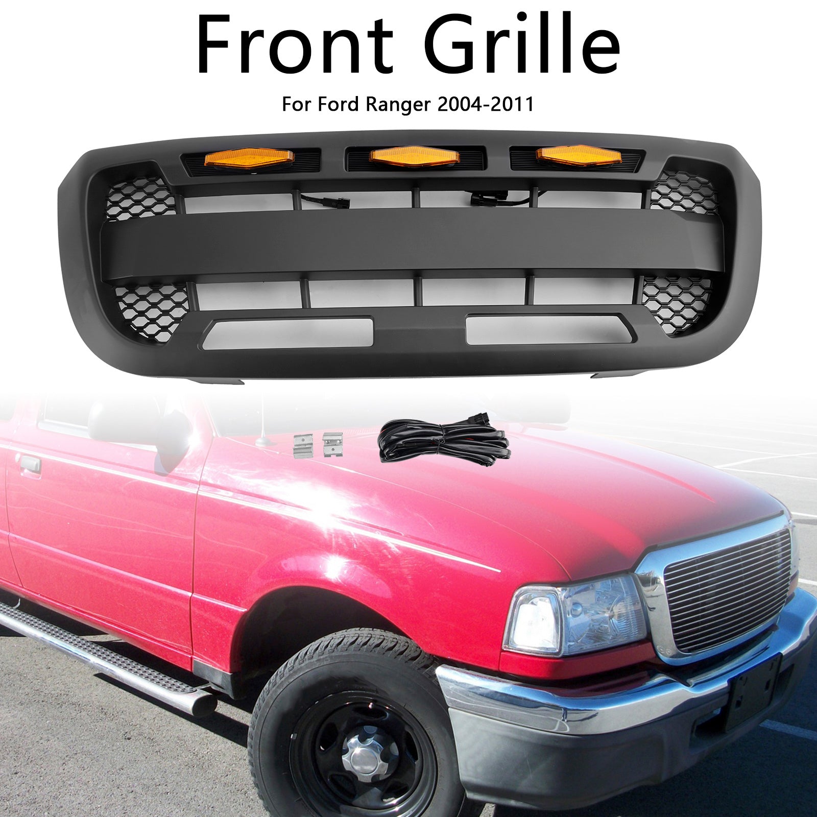 2004-2011 Ford Ranger avec lumière LED Grille de pare-chocs avant noire mate